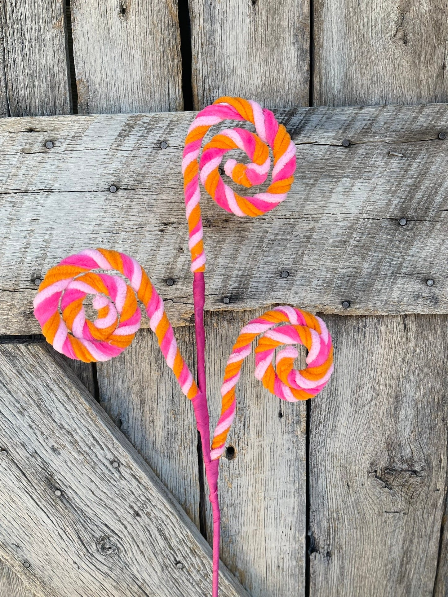 20" Pink Orange Stripe Spiral Curly Spray, Easter Decor, Wreath Spray