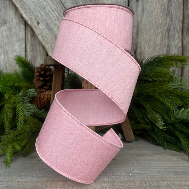 2.5” Rose Pink Dupion Ribbon, Farrisilk ribbon, wired ribbon