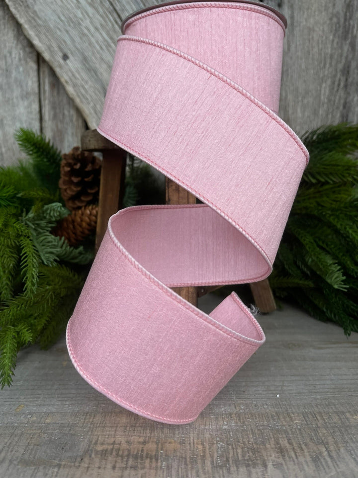 2.5” Rose Pink Dupion Ribbon, Farrisilk ribbon, wired ribbon