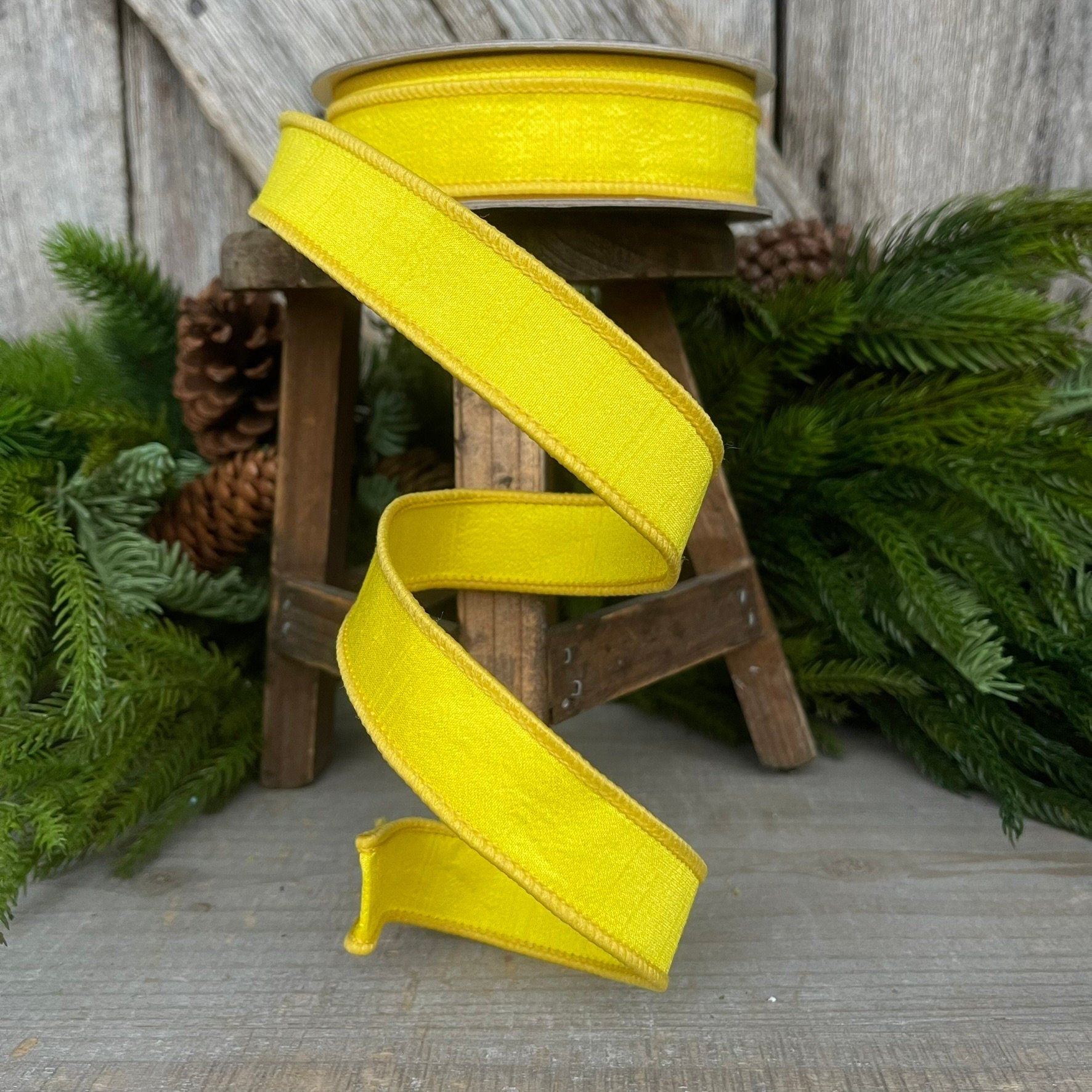 1" Yellow Dupion Ribbon, Farrisilk Ribbon, Spring Ribbon