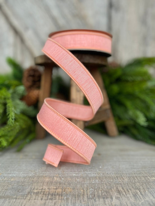 1” Coral Peach Dupion Ribbon, Farrisilk ribbon