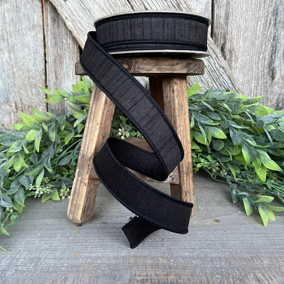 1" Black Dupion Ribbon, Farrisilk Ribbon, Wired Ribbon