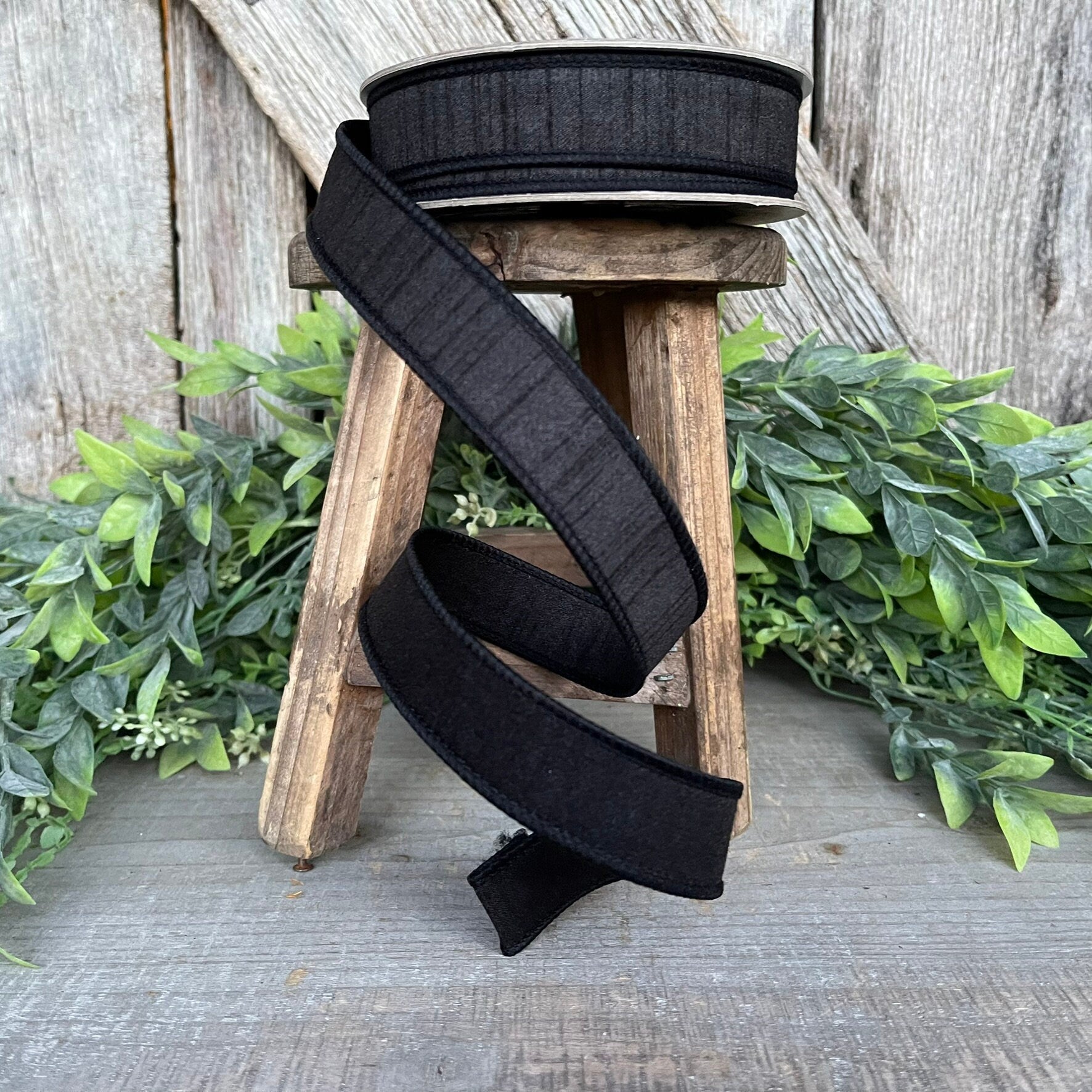 1" Black Dupion Ribbon, Farrisilk Ribbon, Wired Ribbon