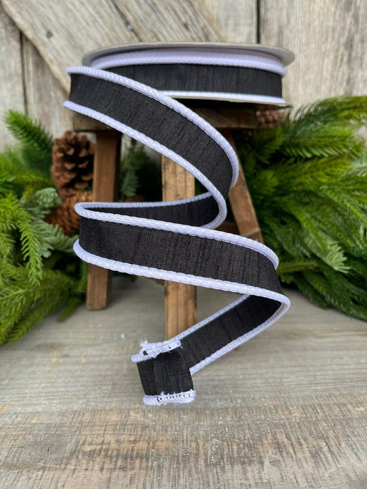 1" Black White Corded Ribbon, Farrisilk Ribbon, Wired Ribbon