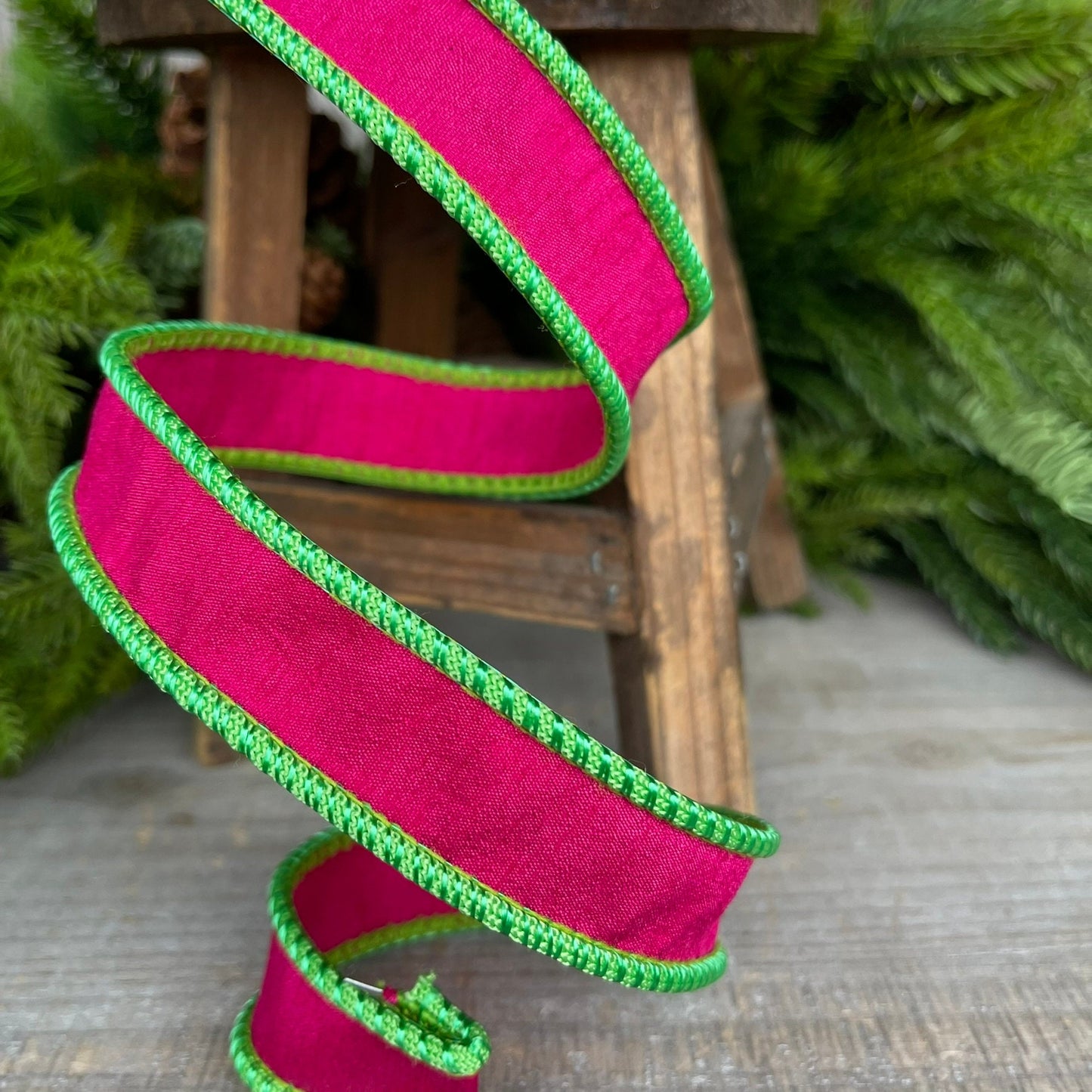 1" Pink Lime Green Ribbon, Farrisilk Ribbon, Hot Pink Ribbon