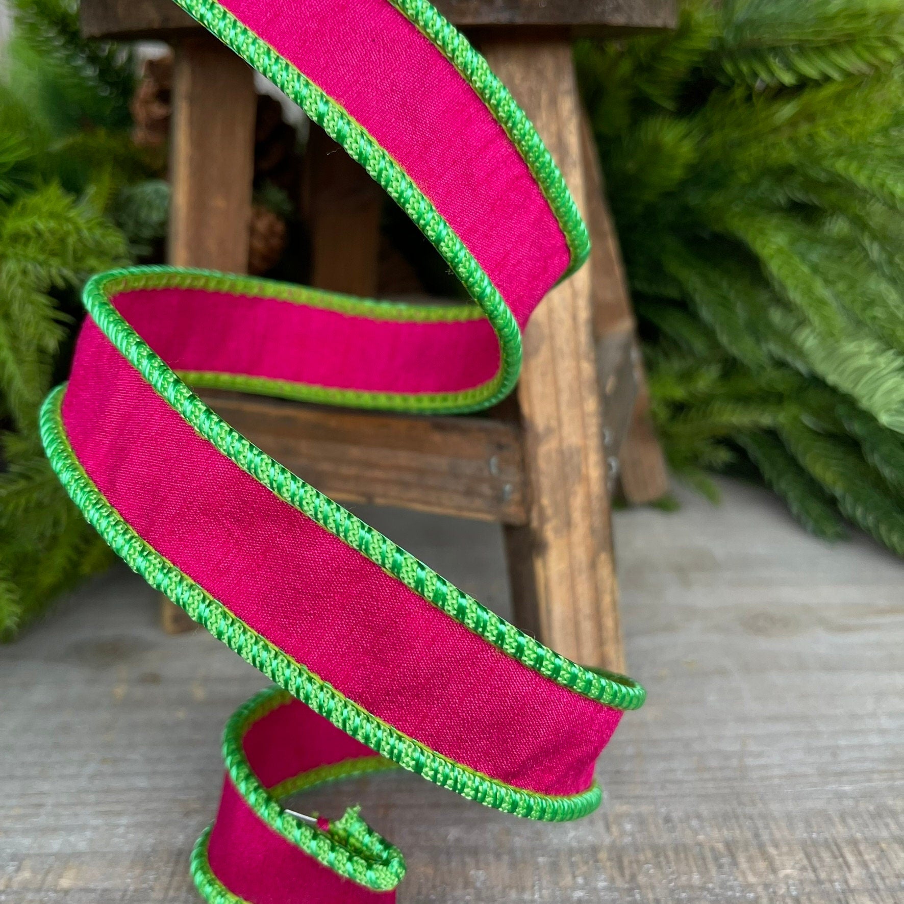 1" Pink Lime Green Ribbon, Farrisilk Ribbon, Hot Pink Ribbon