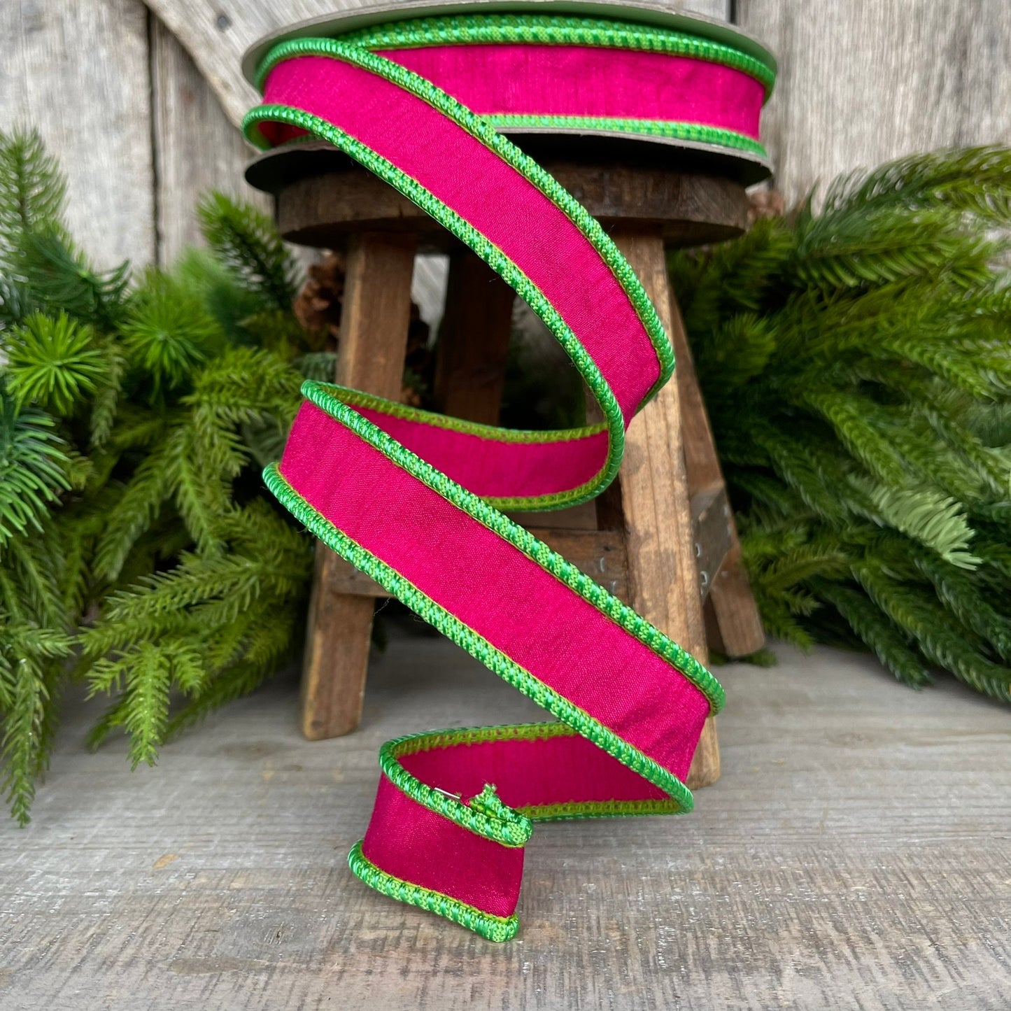 1" Pink Lime Green Ribbon, Farrisilk Ribbon, Hot Pink Ribbon