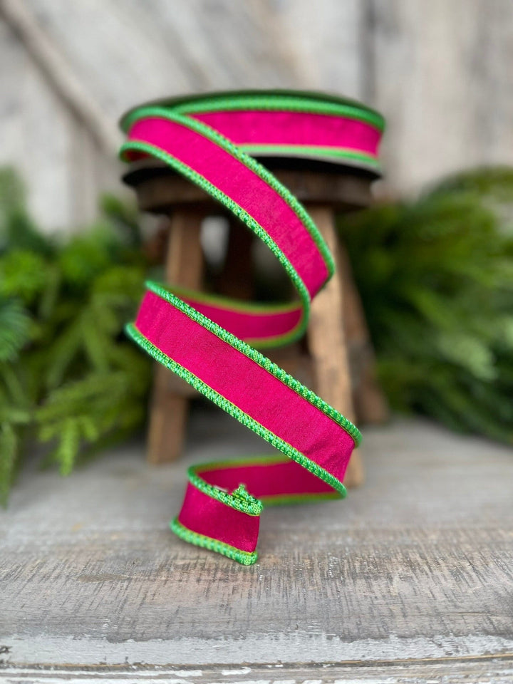 1" Pink Lime Green Ribbon, Farrisilk Ribbon, Hot Pink Ribbon
