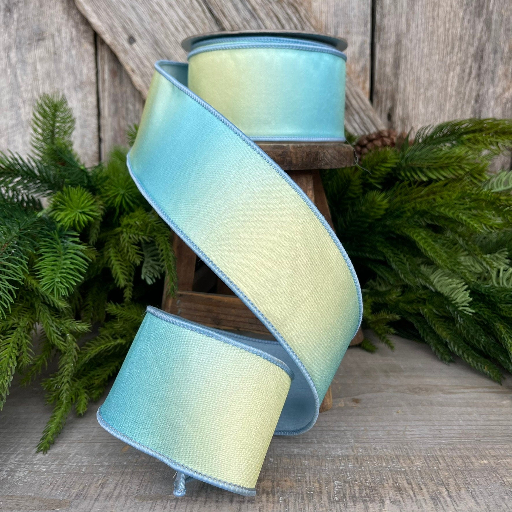 2.5" Blue Prismatic Ribbon, Farrisilk RIbbon, Blue Wired RIbbon