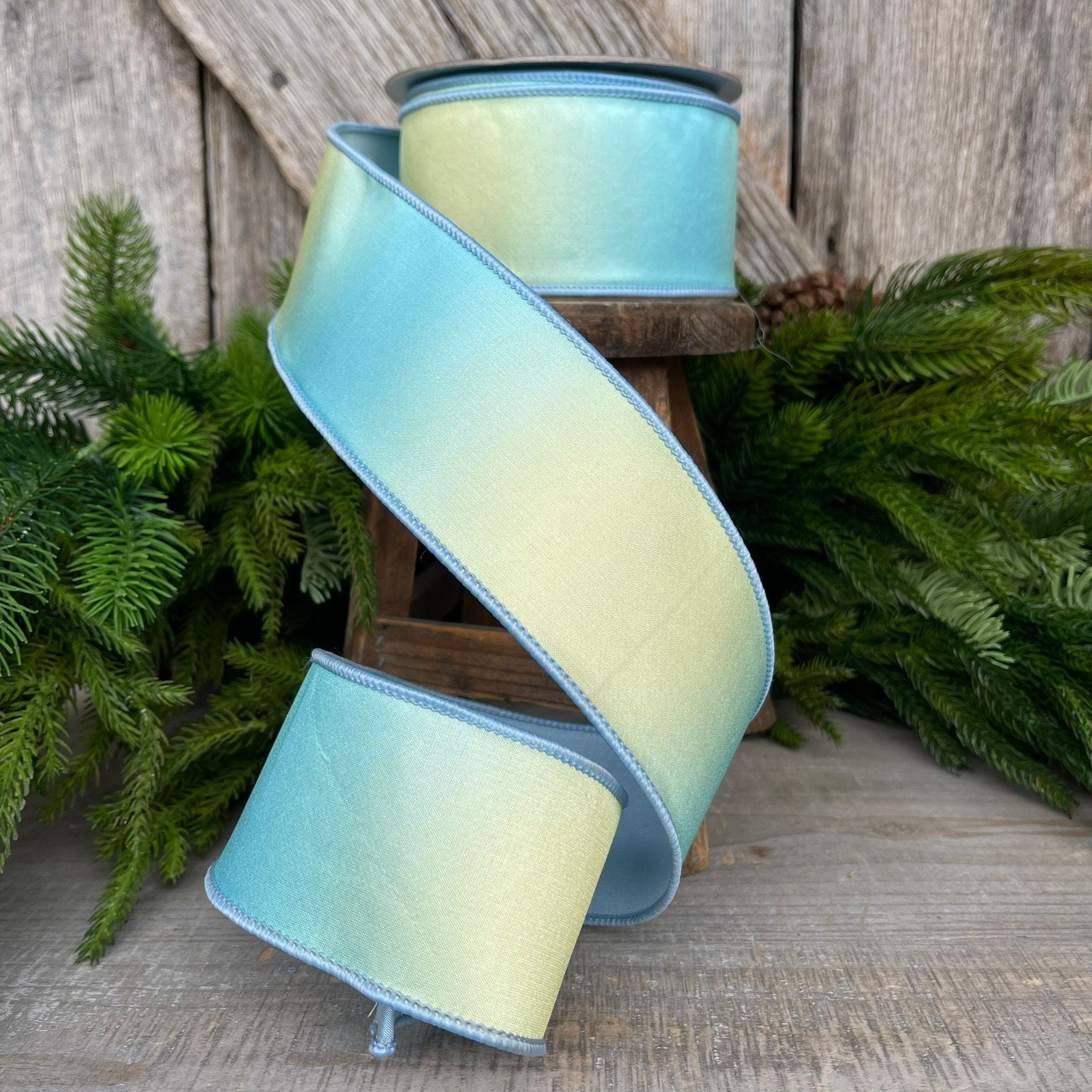 2.5" Blue Prismatic Ribbon, Farrisilk RIbbon, Blue Wired RIbbon