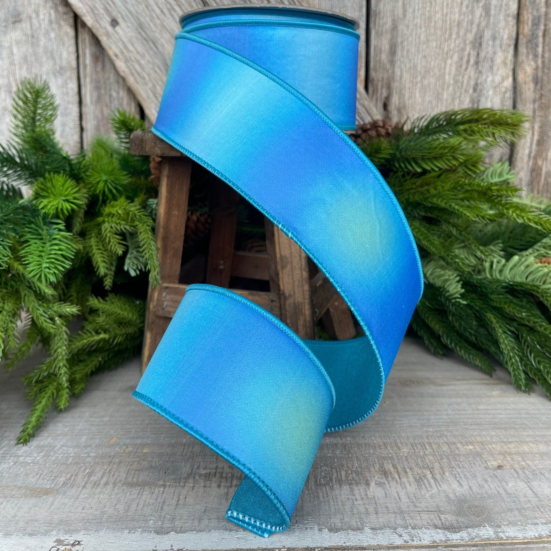 2.5" Turquoise Prismatic Ribbon, Farrisilk RIbbon, Blue Wired RIbbon