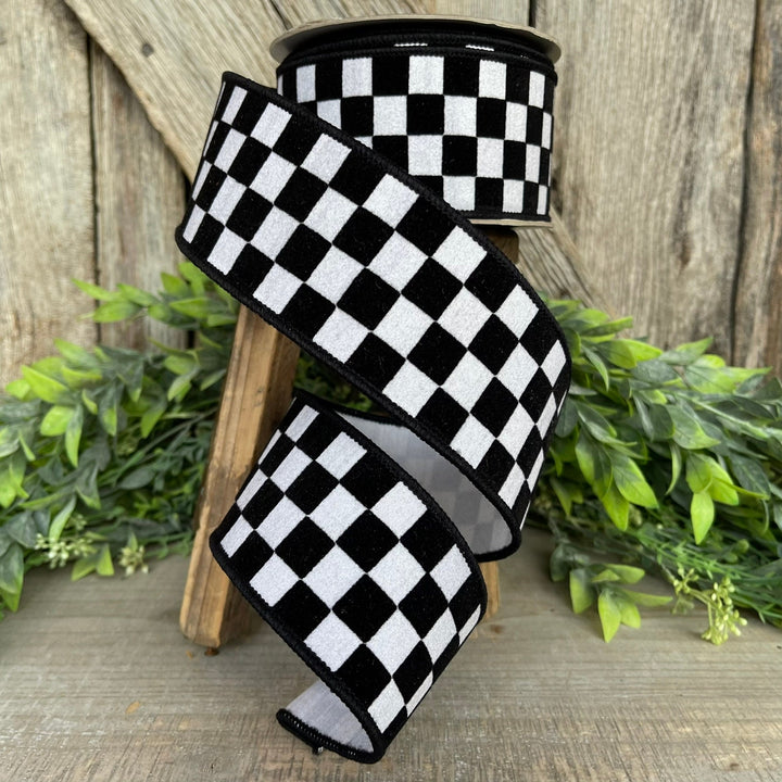 2.5" Black and White Retro Checks Ribbon, Farrisilk Ribbon