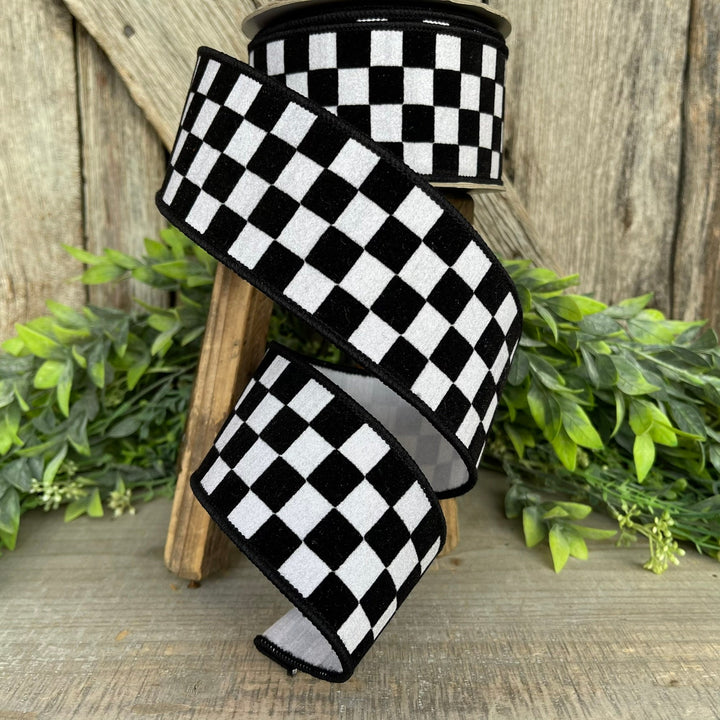 2.5" Black and White Retro Checks Ribbon, Farrisilk Ribbon