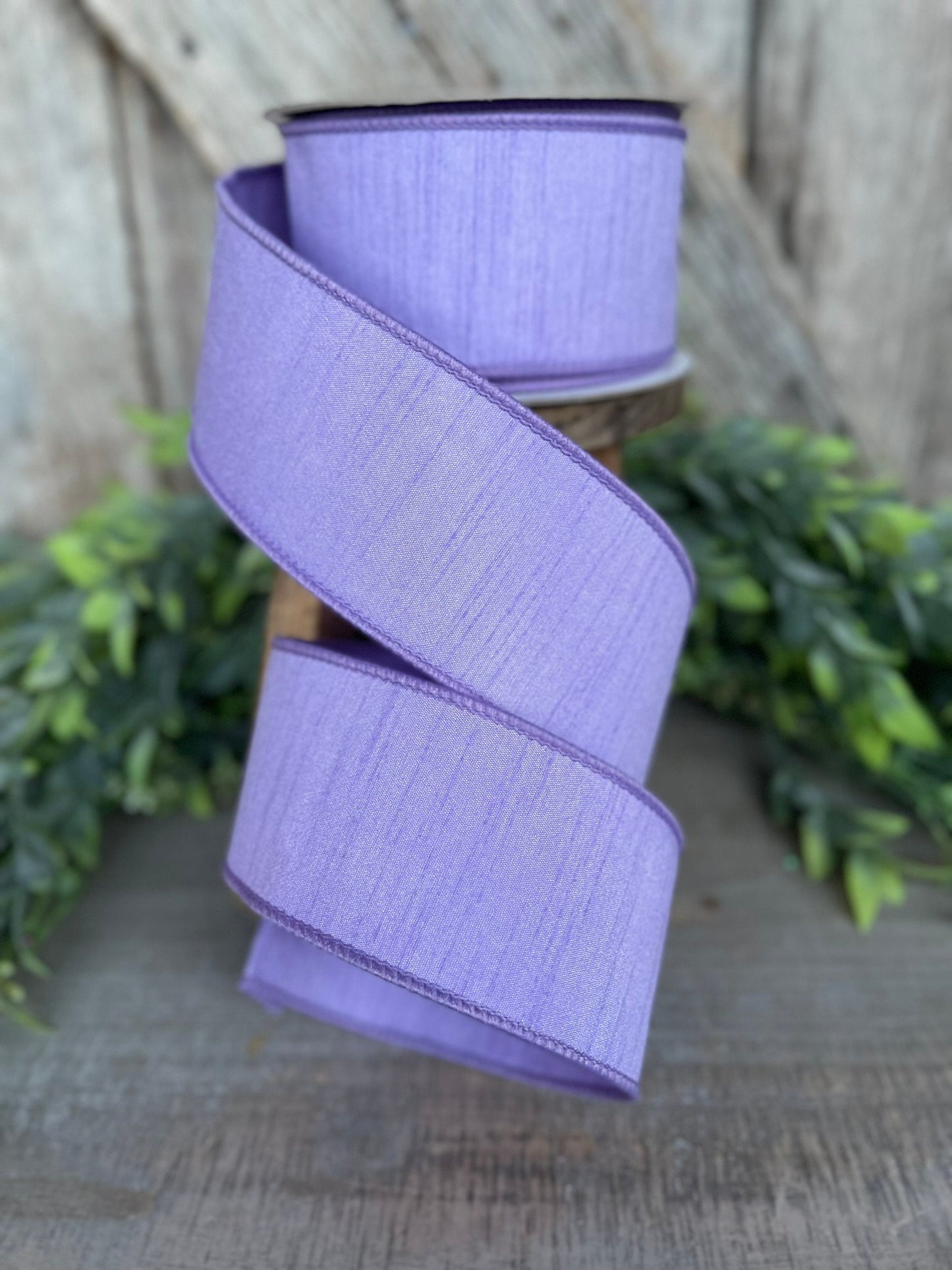 2.5” Lavender Dupion Ribbon, Farrisilk ribbon, wired ribbon