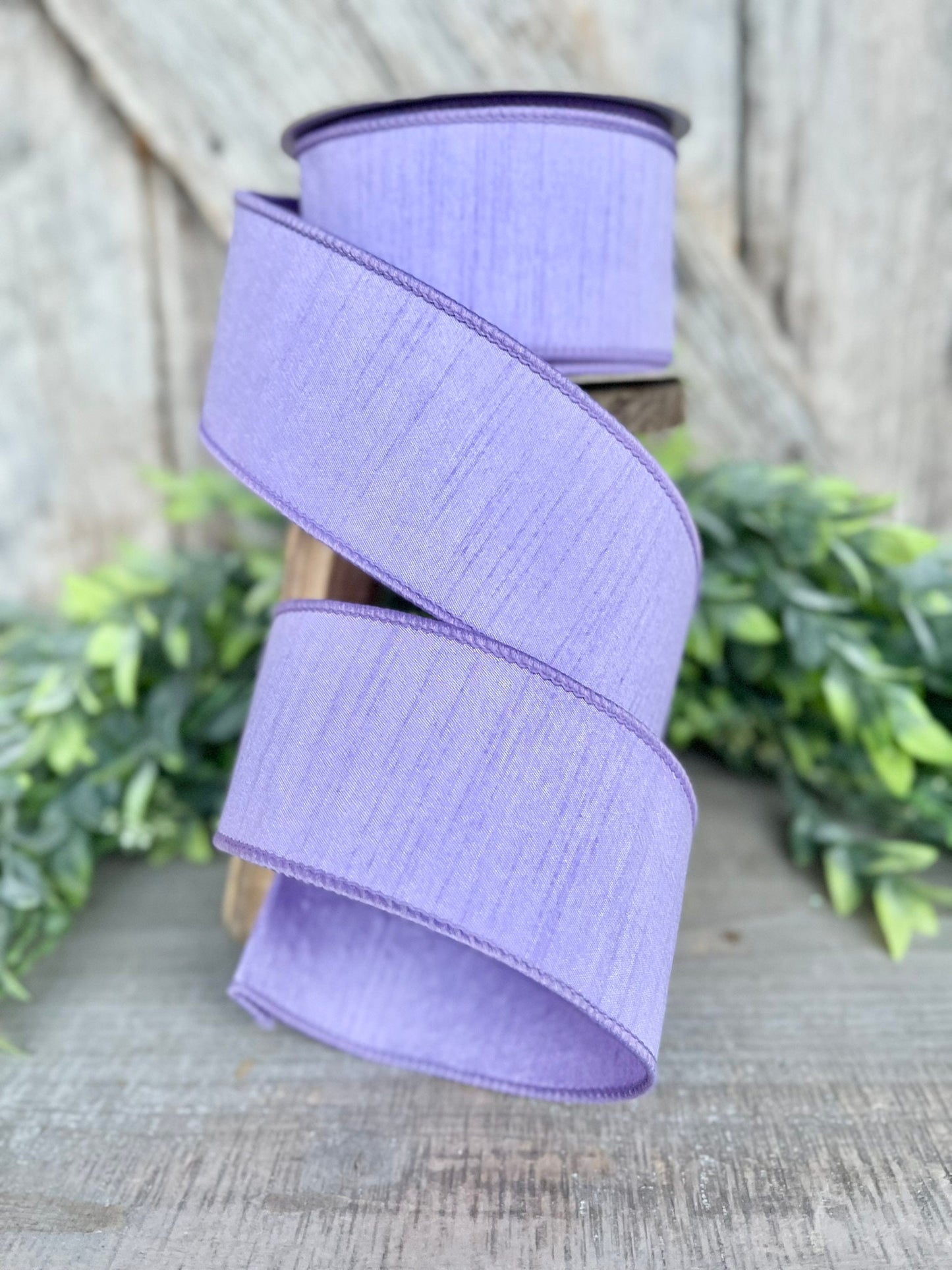 2.5” Lavender Dupion Ribbon, Farrisilk ribbon, wired ribbon