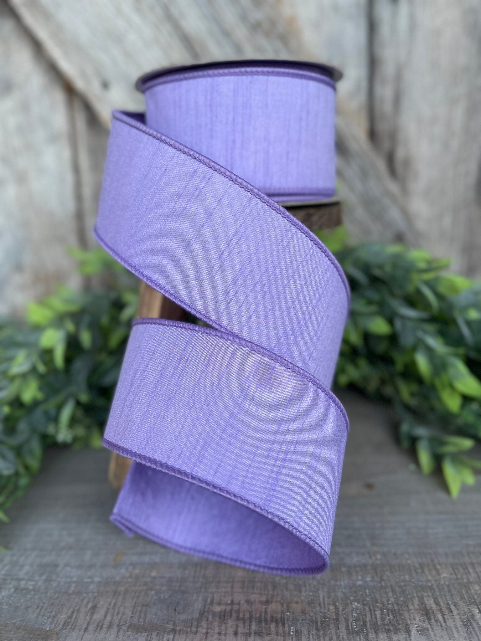 2.5” Lavender Dupion Ribbon, Farrisilk ribbon, wired ribbon