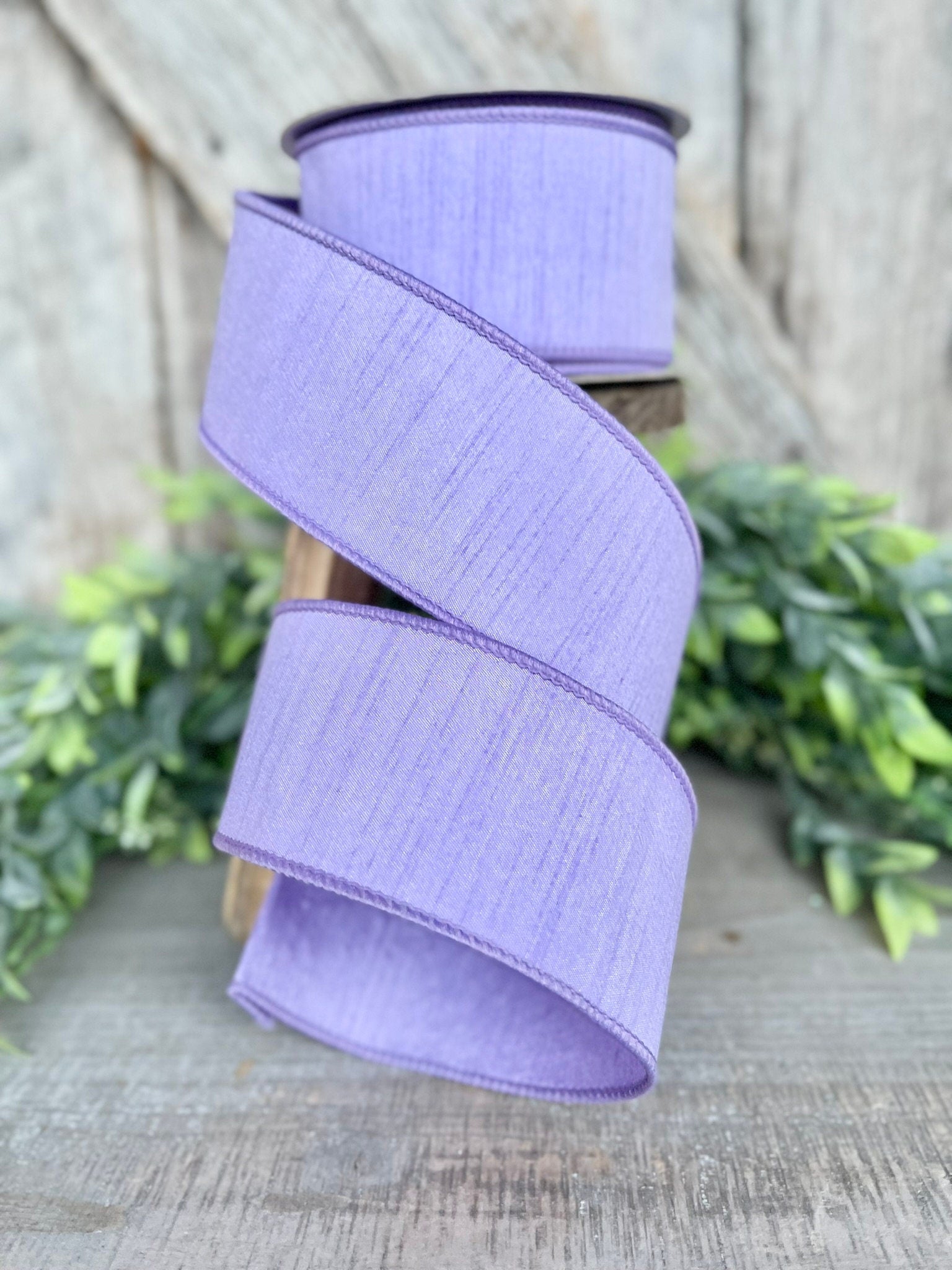 2.5” Lavender Dupion Ribbon, Farrisilk ribbon, wired ribbon