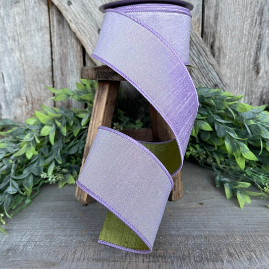 2.5" Lavender Green Ribbon, Farrisilk ribbon, wired ribbon