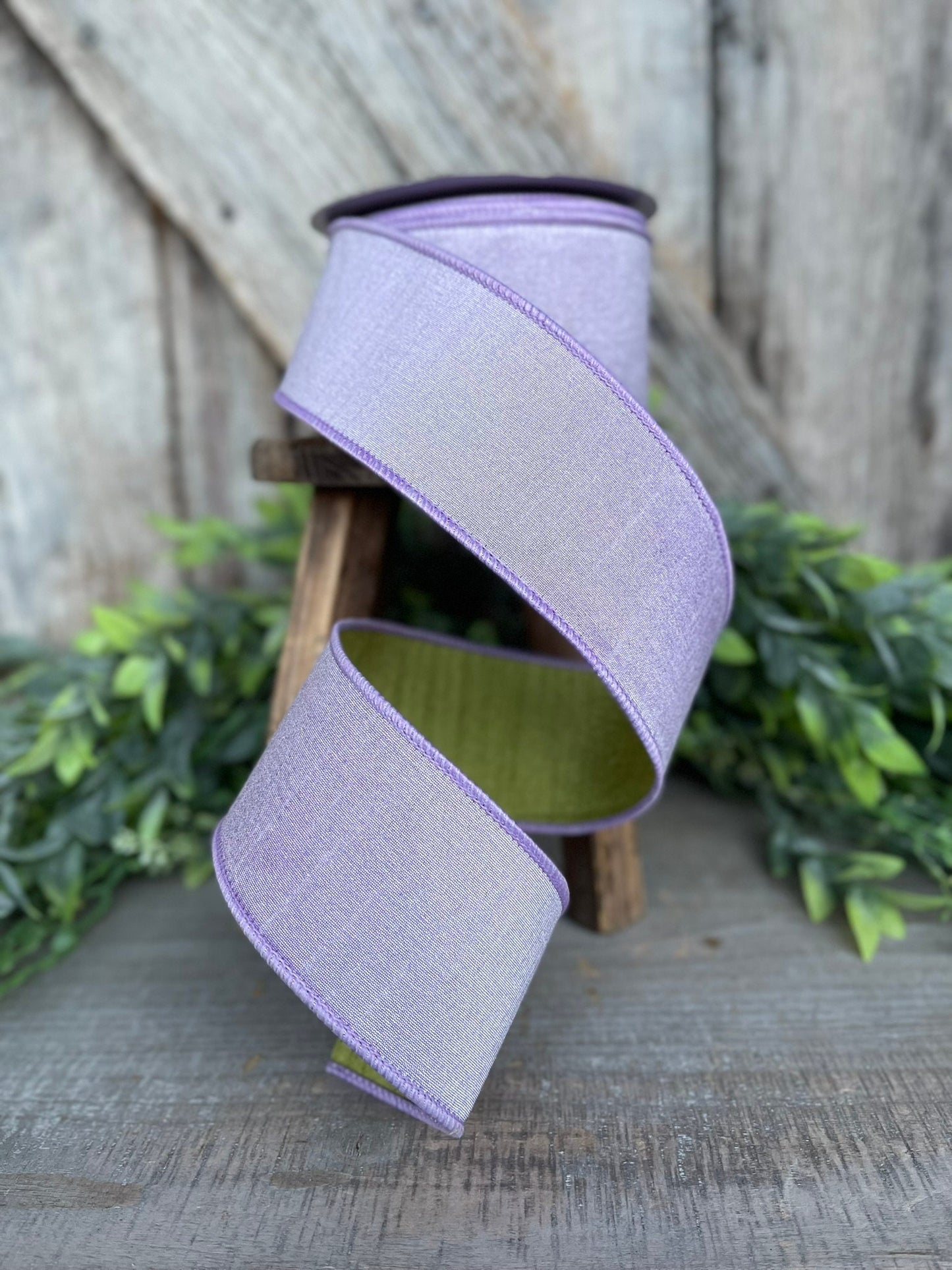 2.5" Lavender Green Ribbon, Farrisilk ribbon, wired ribbon