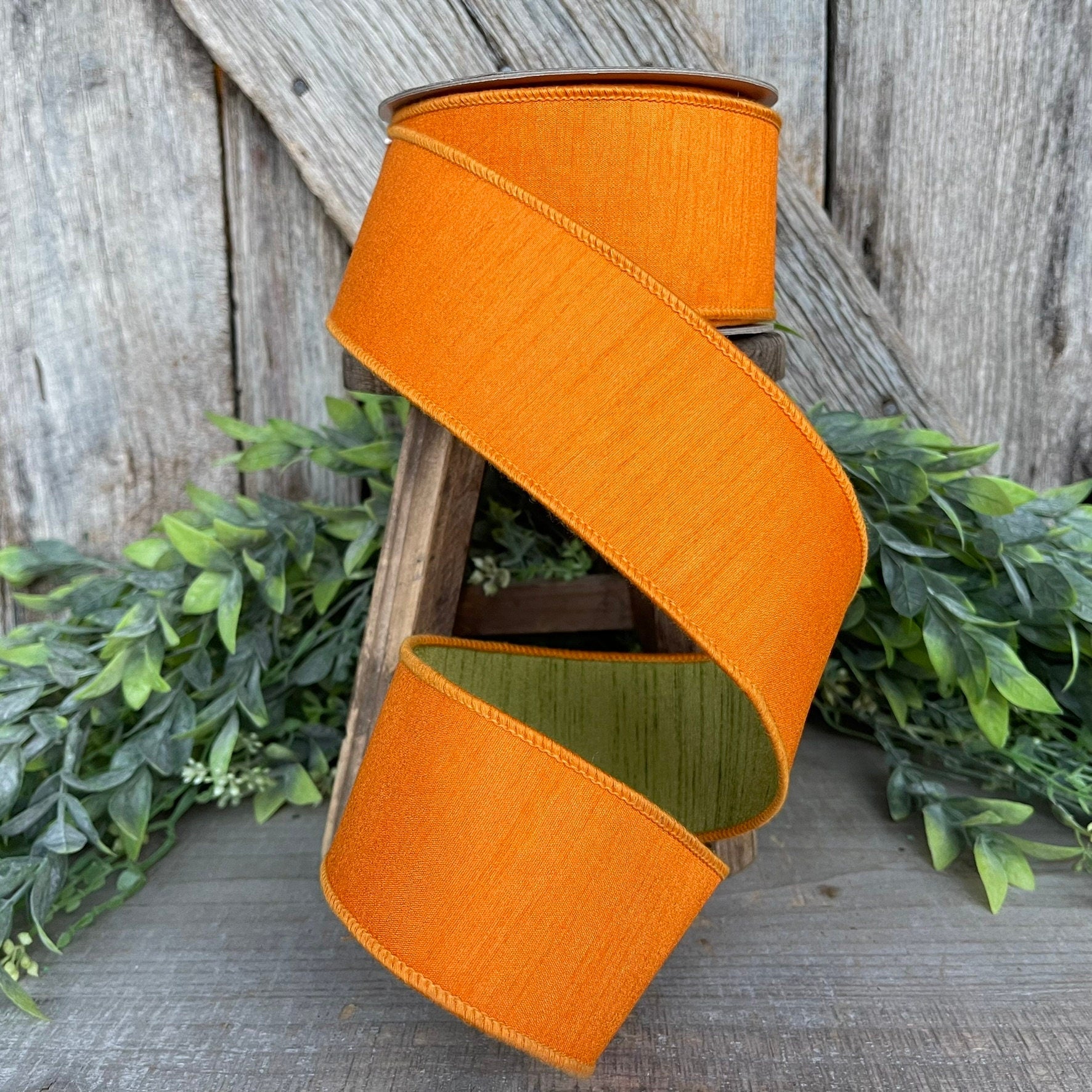 2.5” Orange Green Ribbon, Farrisilk ribbon