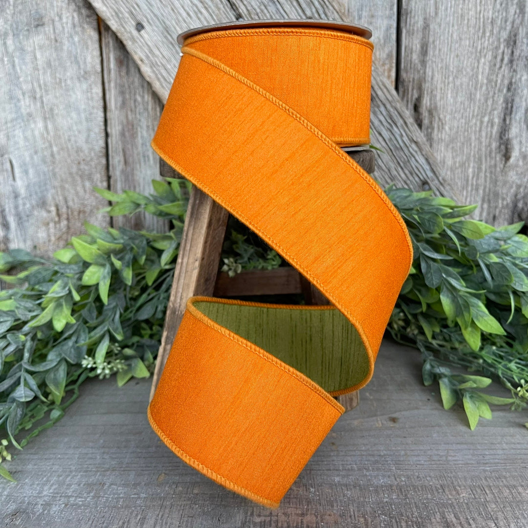 2.5” Orange Green Ribbon, Farrisilk ribbon
