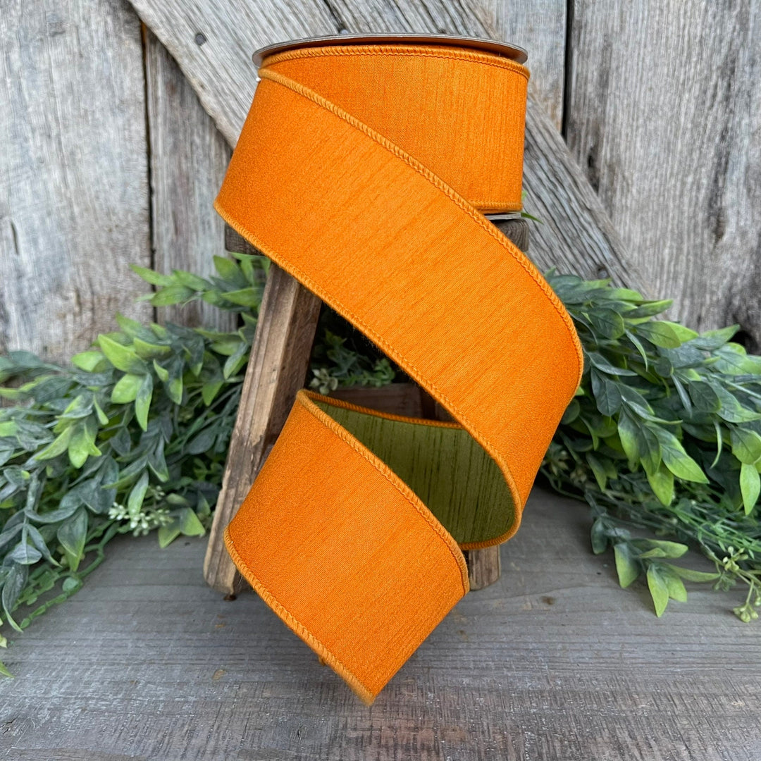 2.5” Orange Green Ribbon, Farrisilk ribbon