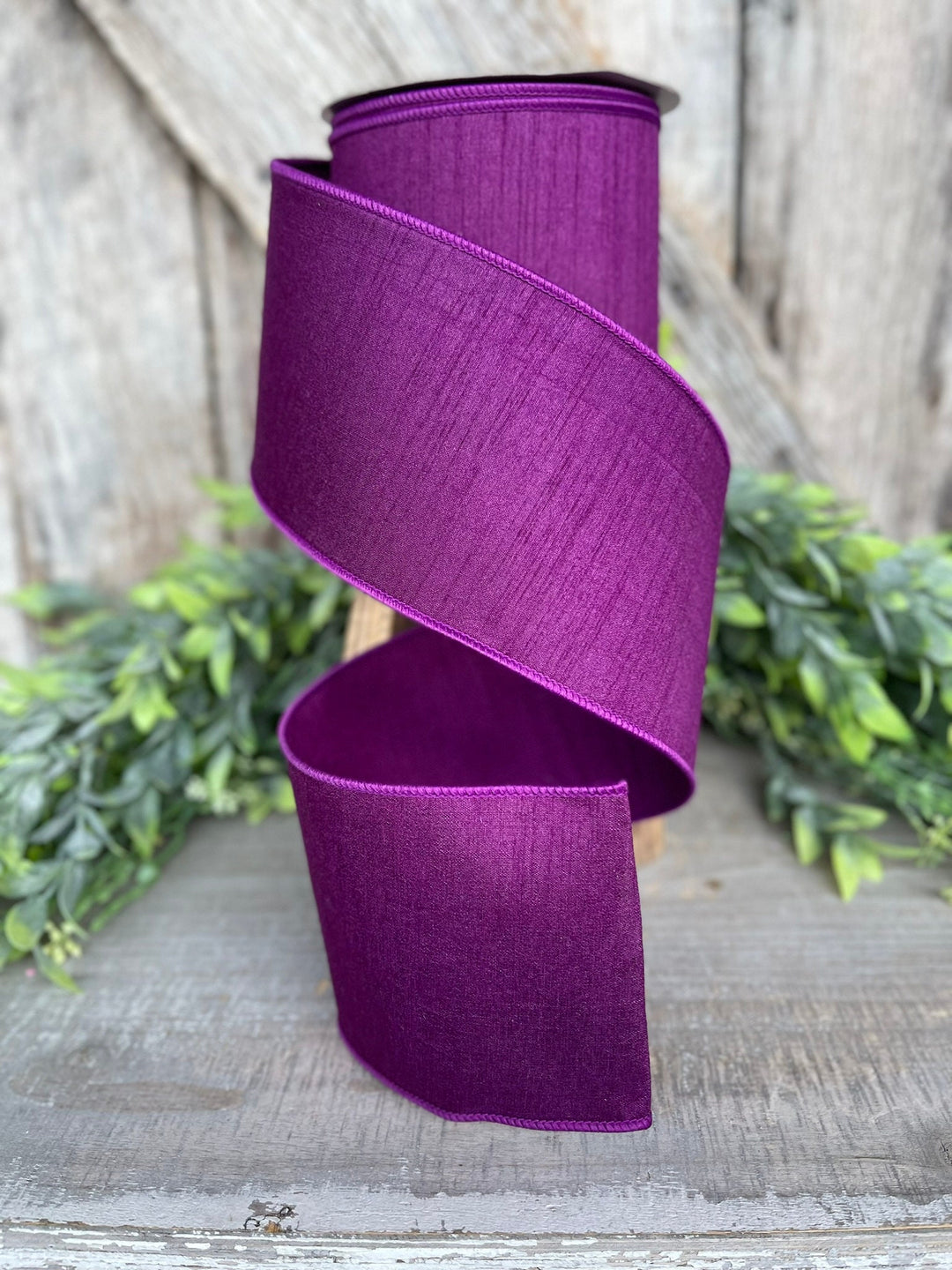4” Purple Dupion Ribbon, Farrisilk ribbon, wired ribbon