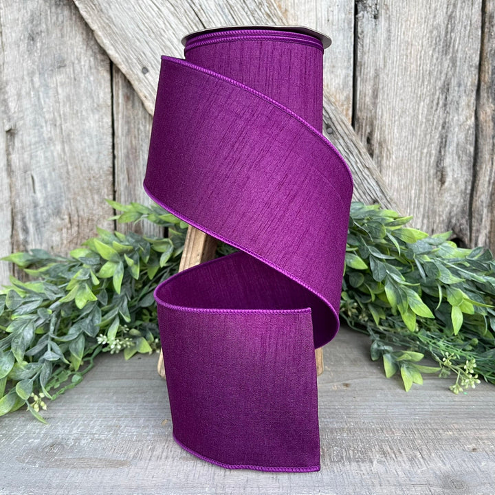 4” Purple Dupion Ribbon, Farrisilk ribbon, wired ribbon