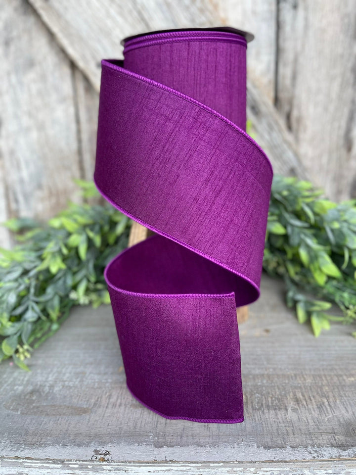4” Purple Dupion Ribbon, Farrisilk ribbon, wired ribbon