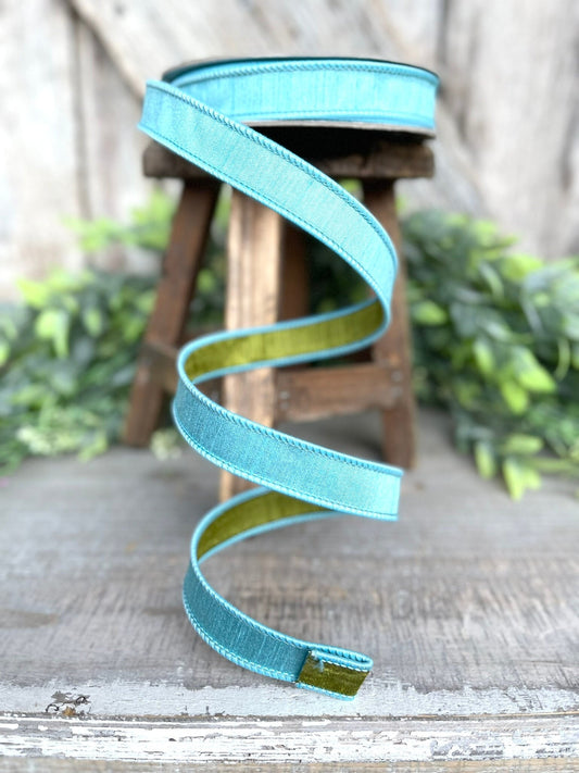 3/4” Light Blue Green Ribbon, Farrisilk ribbon, wired ribbon