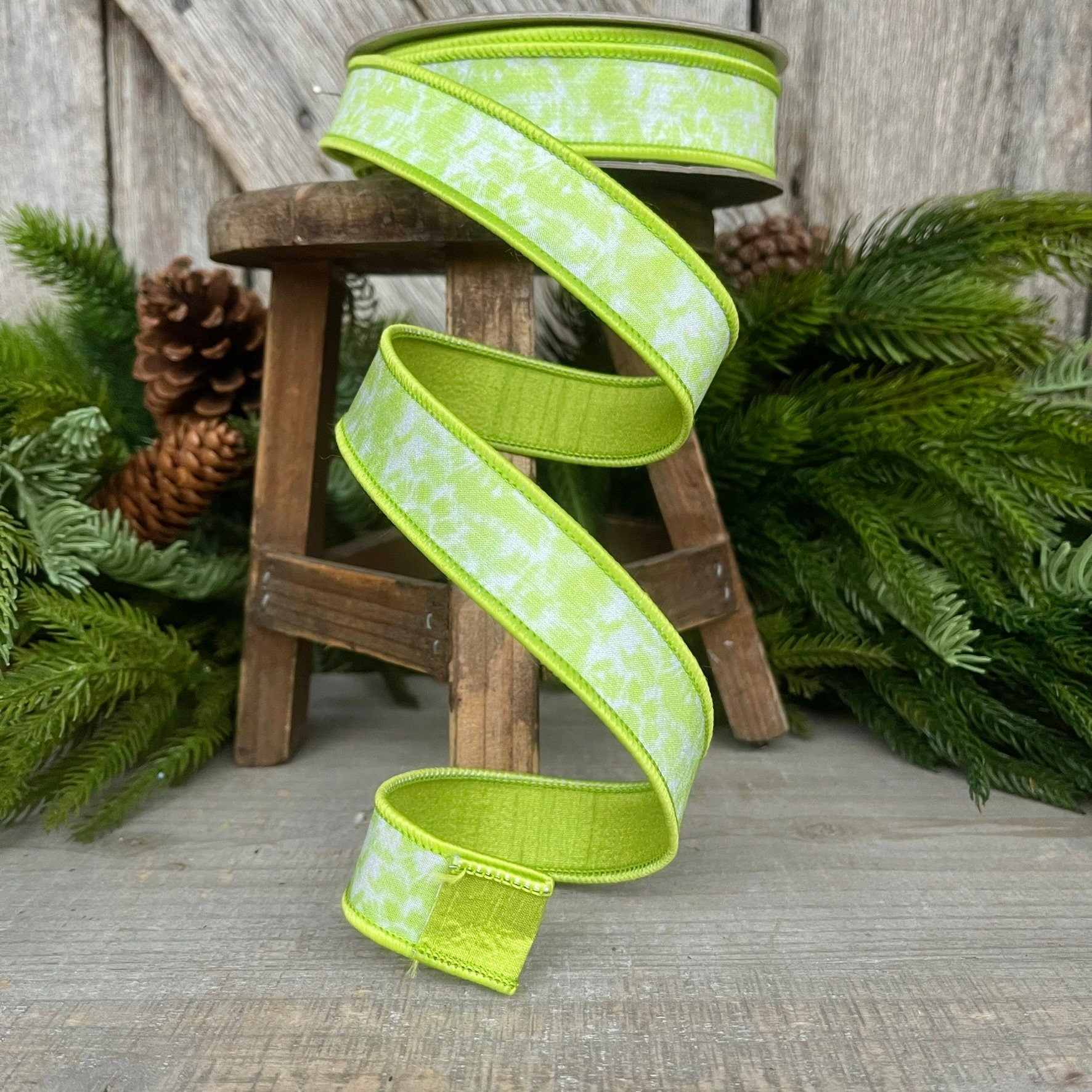 1" Green Tie Dye Ribbon, Farrisilk Ribbon