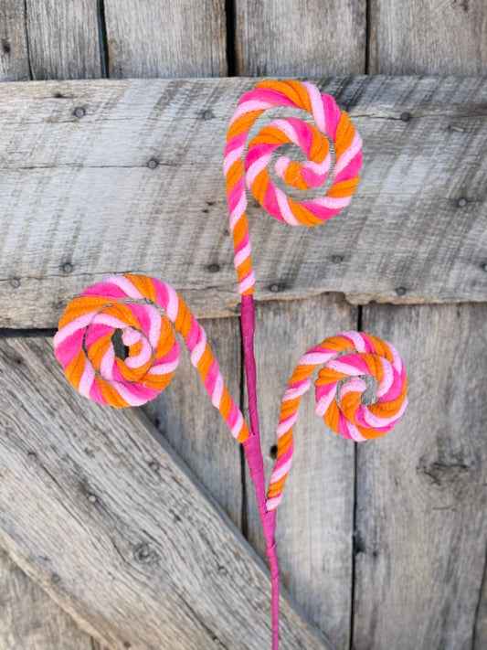 20" Pink Orange Stripe Spiral Curly Spray, Easter Decor, Wreath Spray