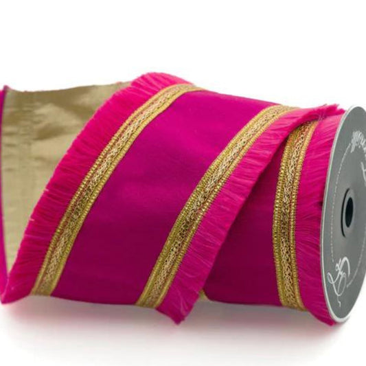 4" Hot Pink Festival Fringe Ribbon, Light Pink Christmas Ribbon