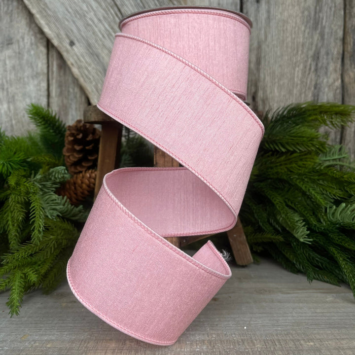 2.5” Rose Pink Dupion Ribbon, Farrisilk ribbon, wired ribbon