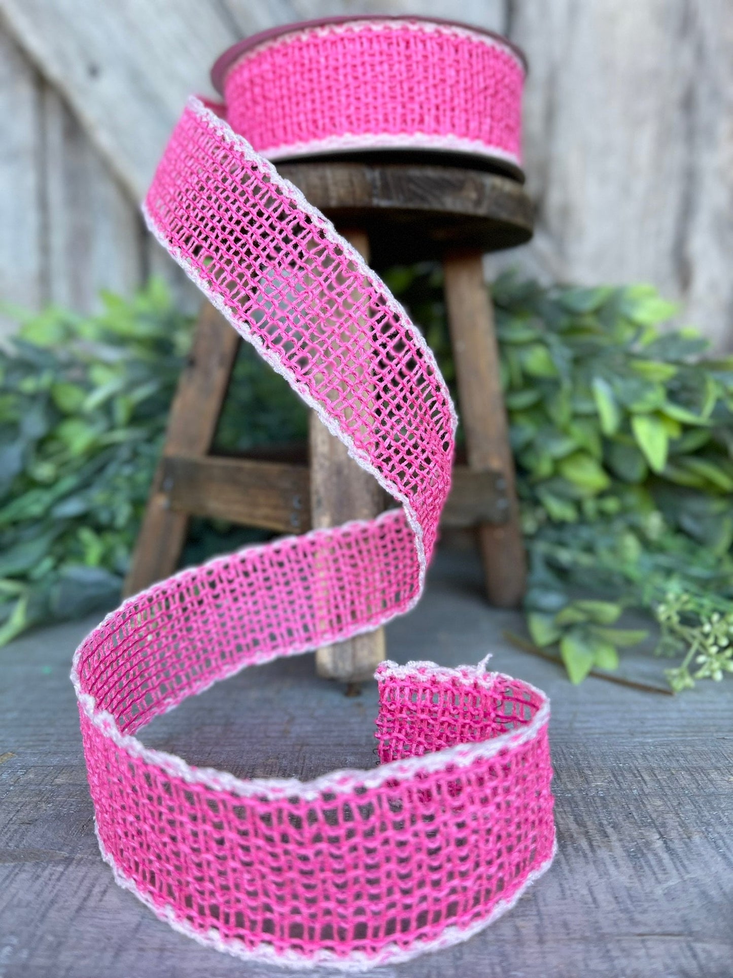 1.5" Pink Vibrant Weave Ribbon, Farrisilk Ribbon,Pink Burlap Ribbon, Wired RIbbon