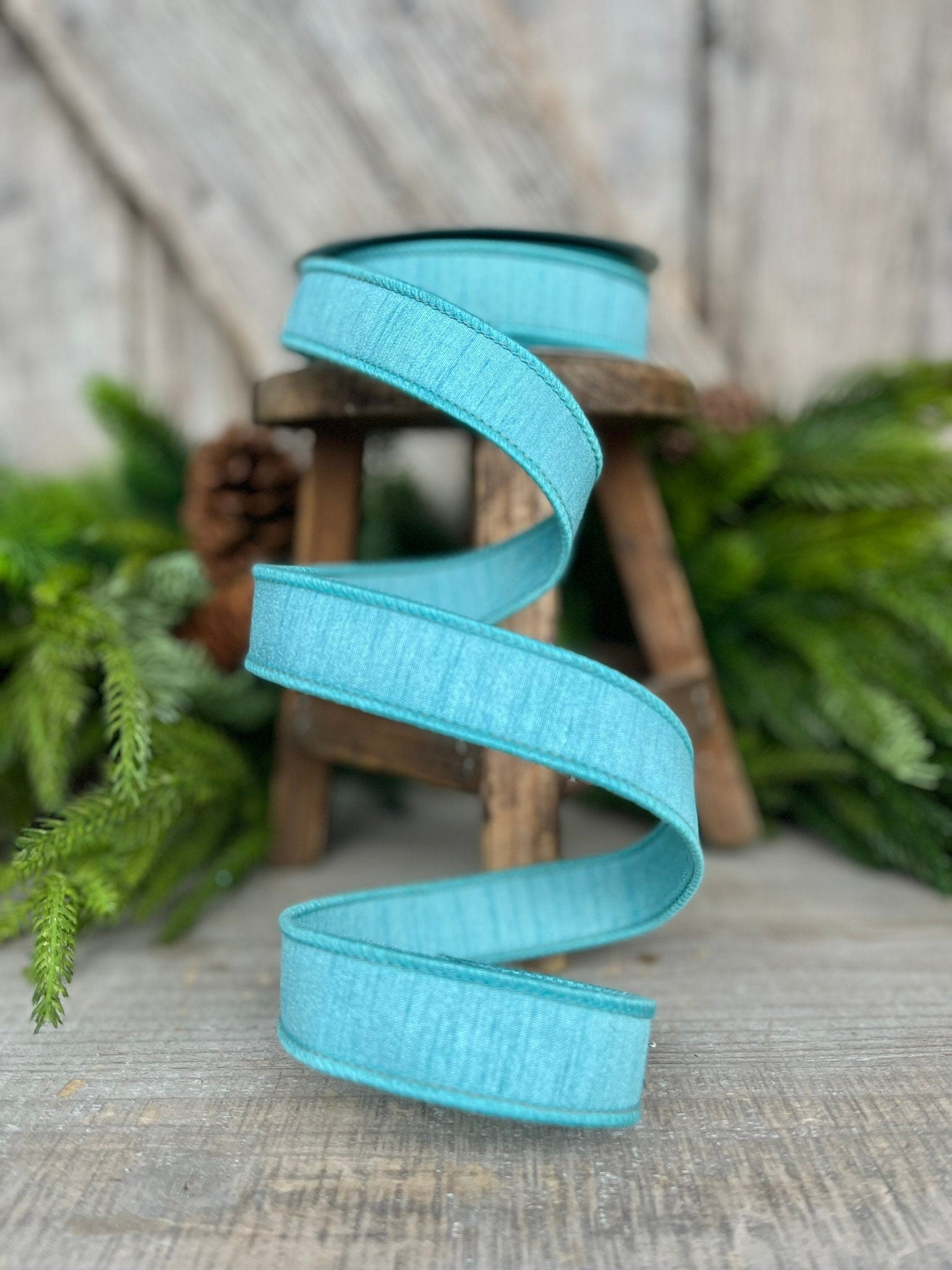 1” Light Blue Dupion Ribbon, Farrisilk ribbon, wired ribbon