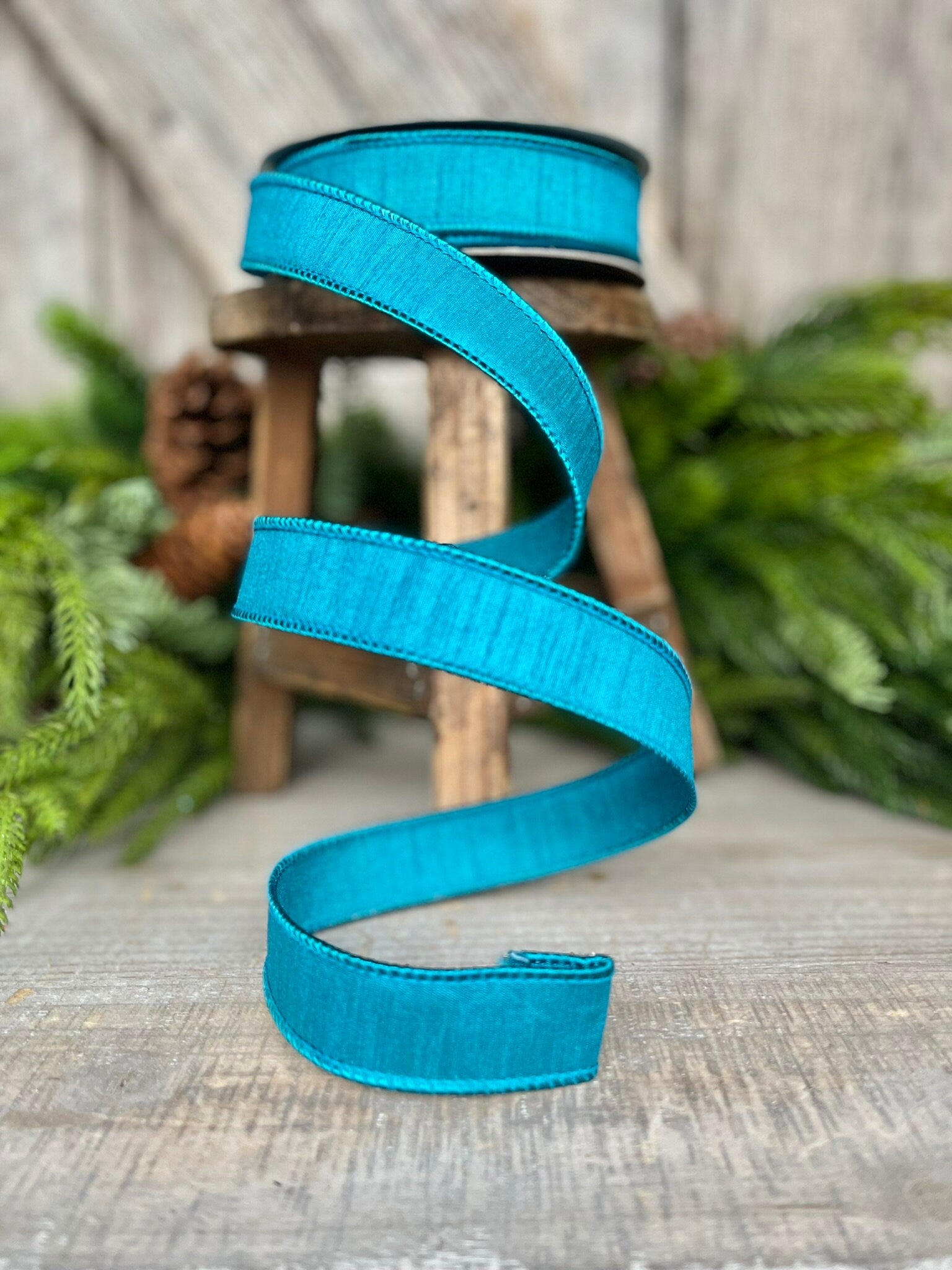 1" Turquoise Dupion Ribbon, Farrisilk ribbon