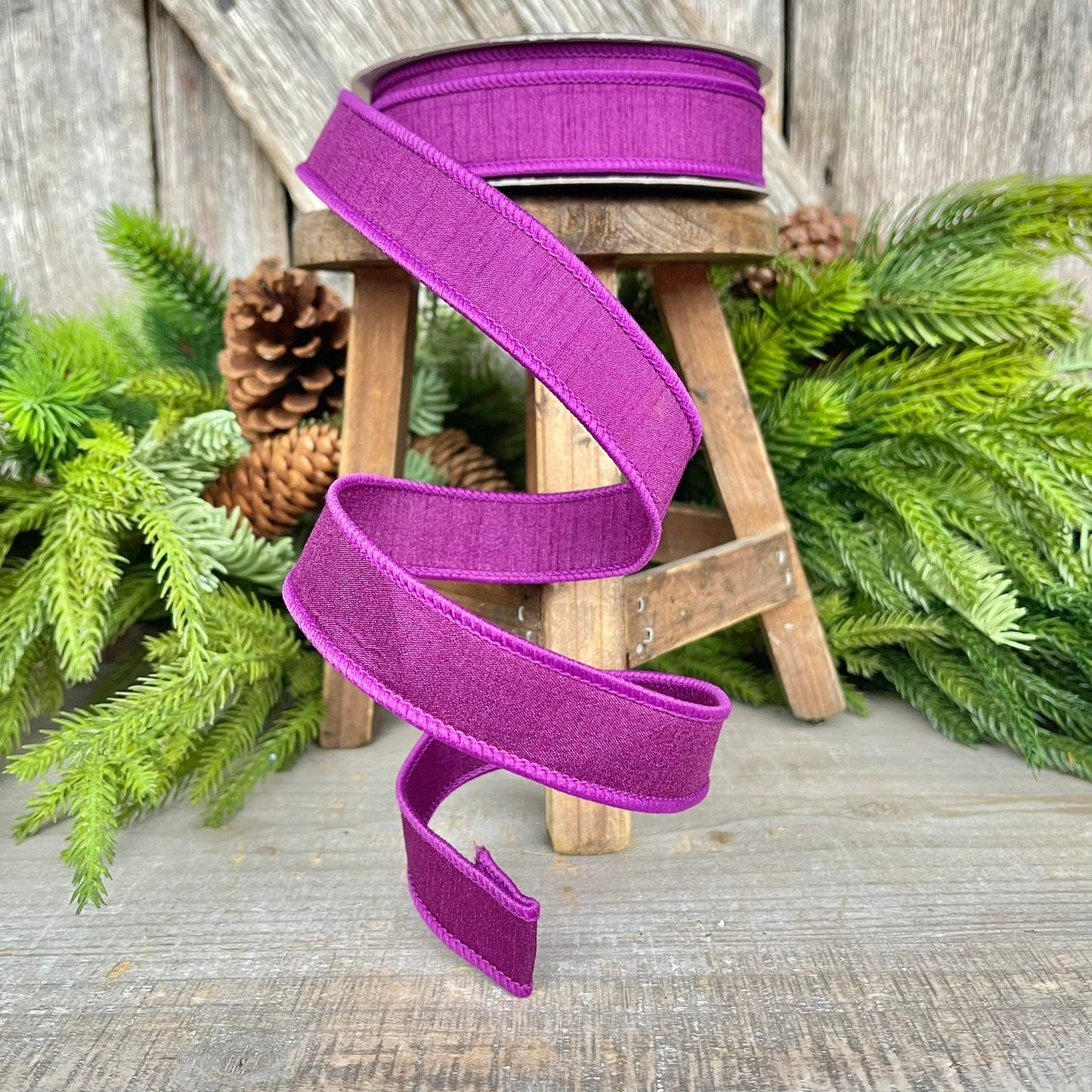 1” Purple Dupion Ribbon, Farrisilk ribbon, wired ribbon