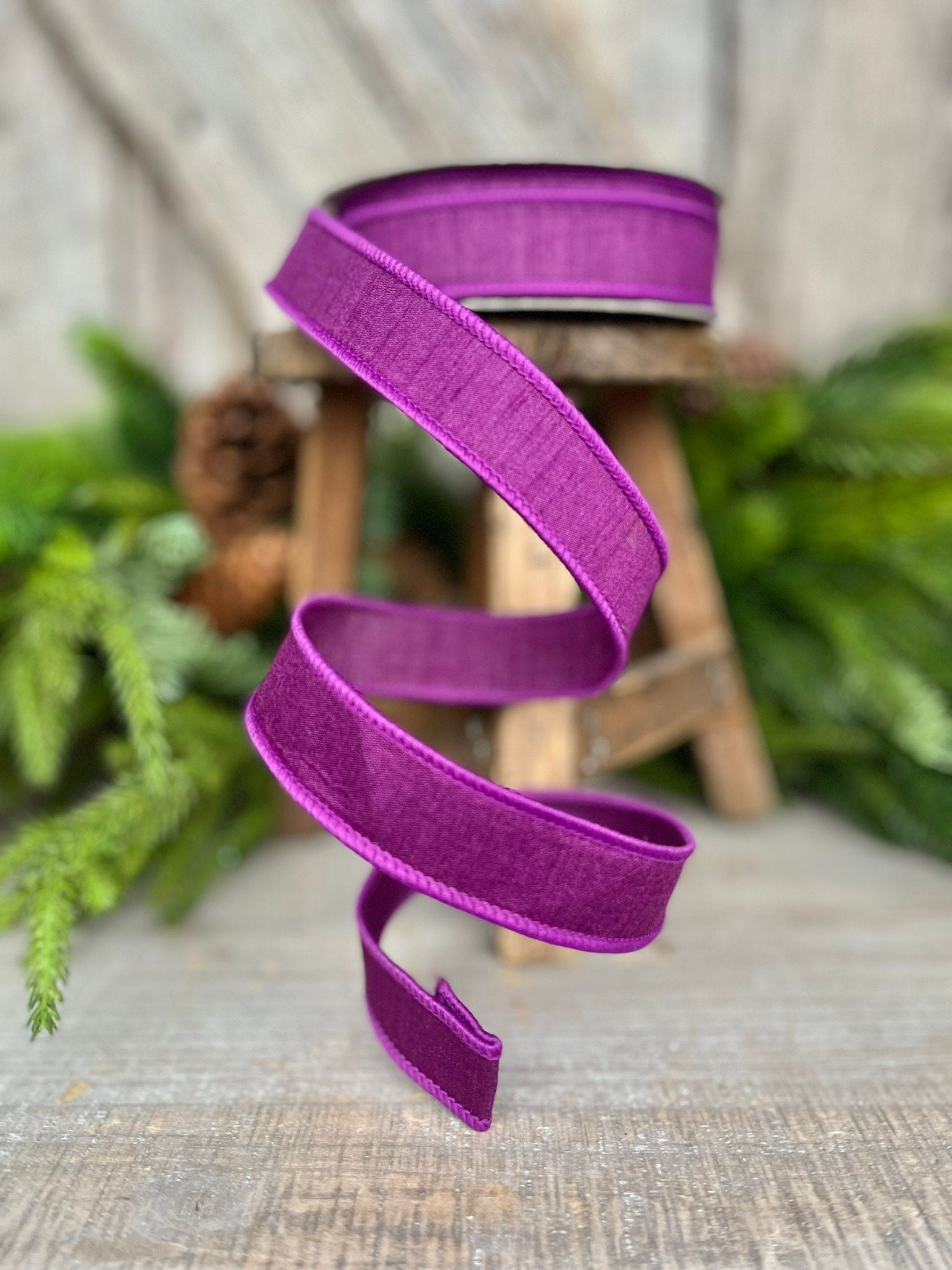 1” Purple Dupion Ribbon, Farrisilk ribbon, wired ribbon
