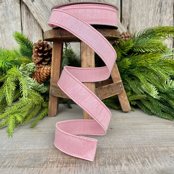 1” Rose Pink Dupion Ribbon, Farrisilk ribbon, wired ribbon