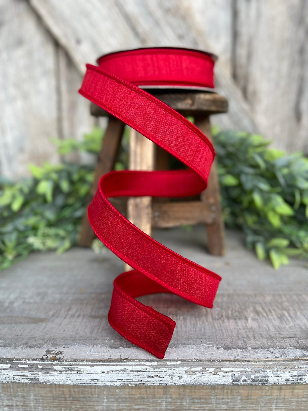 1” Red Dupion Ribbon, Farrisilk ribbon
