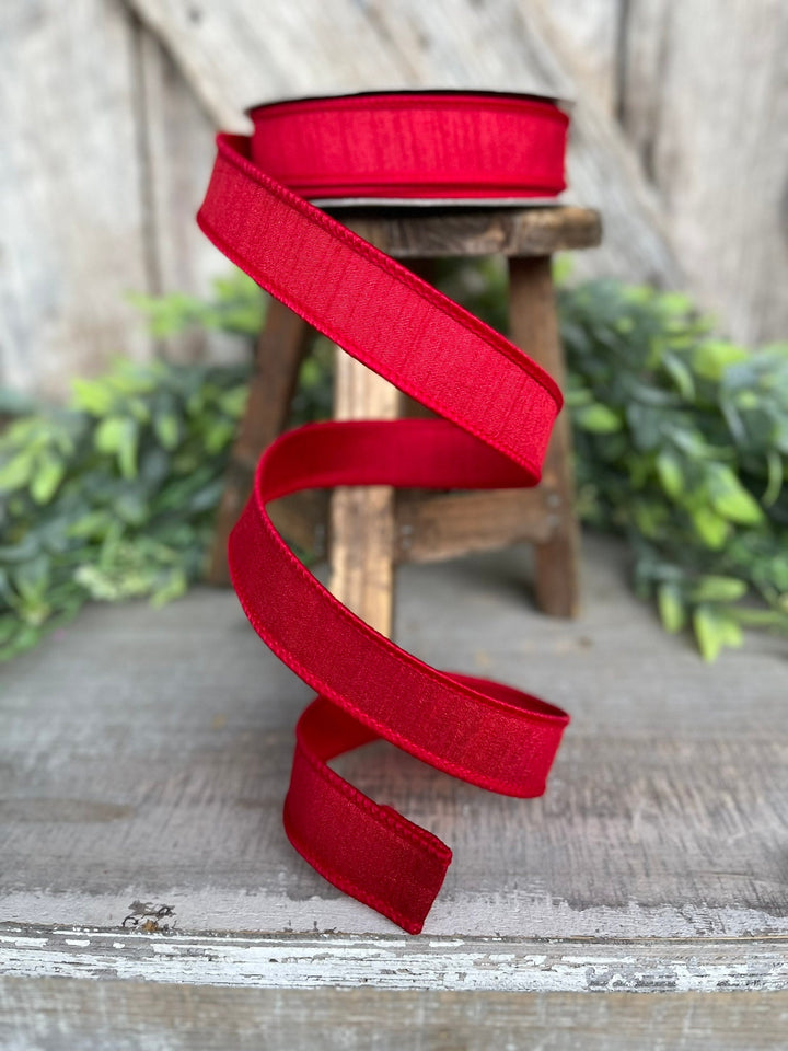 1” Red Dupion Ribbon, Farrisilk ribbon