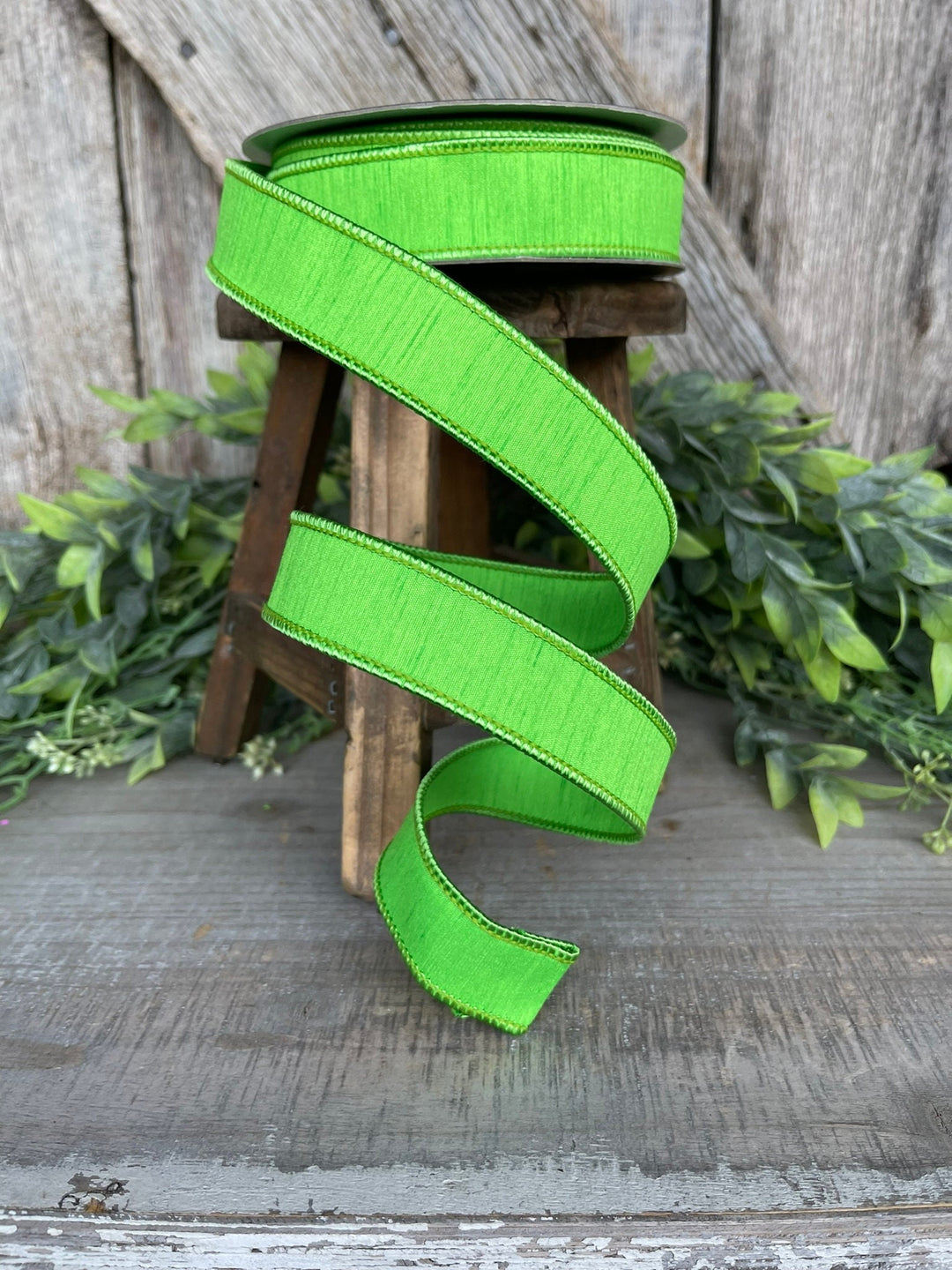 1" Green Dupion Ribbon, Farrisilk Ribbon