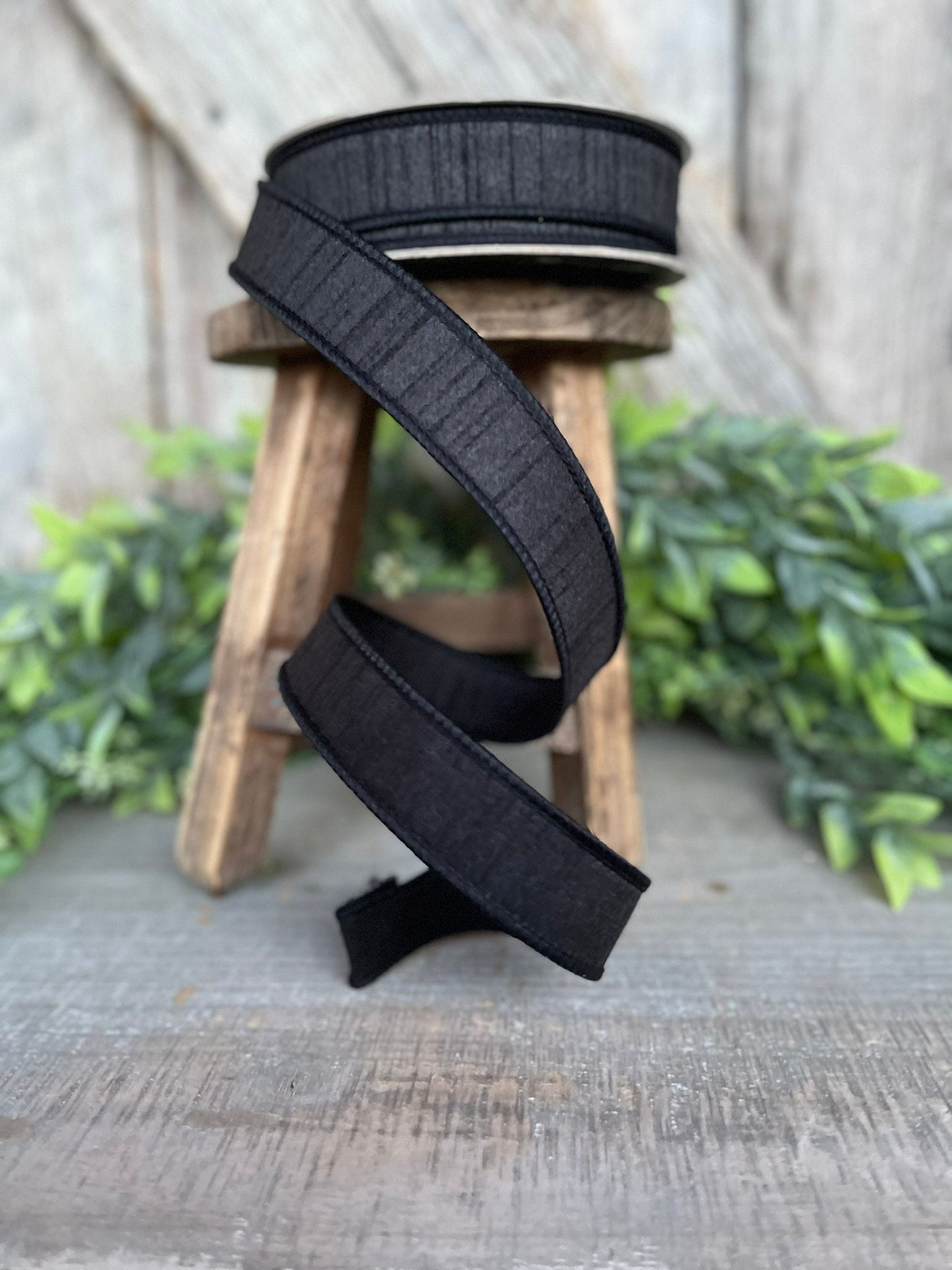 1" Black Dupion Ribbon, Farrisilk Ribbon, Wired Ribbon