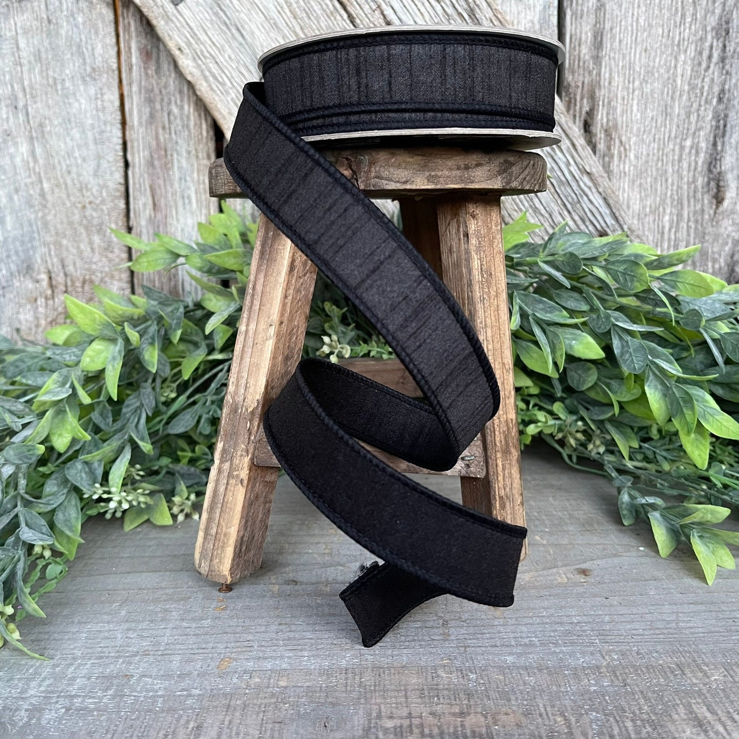 1" Black Dupion Ribbon, Farrisilk Ribbon, Wired Ribbon