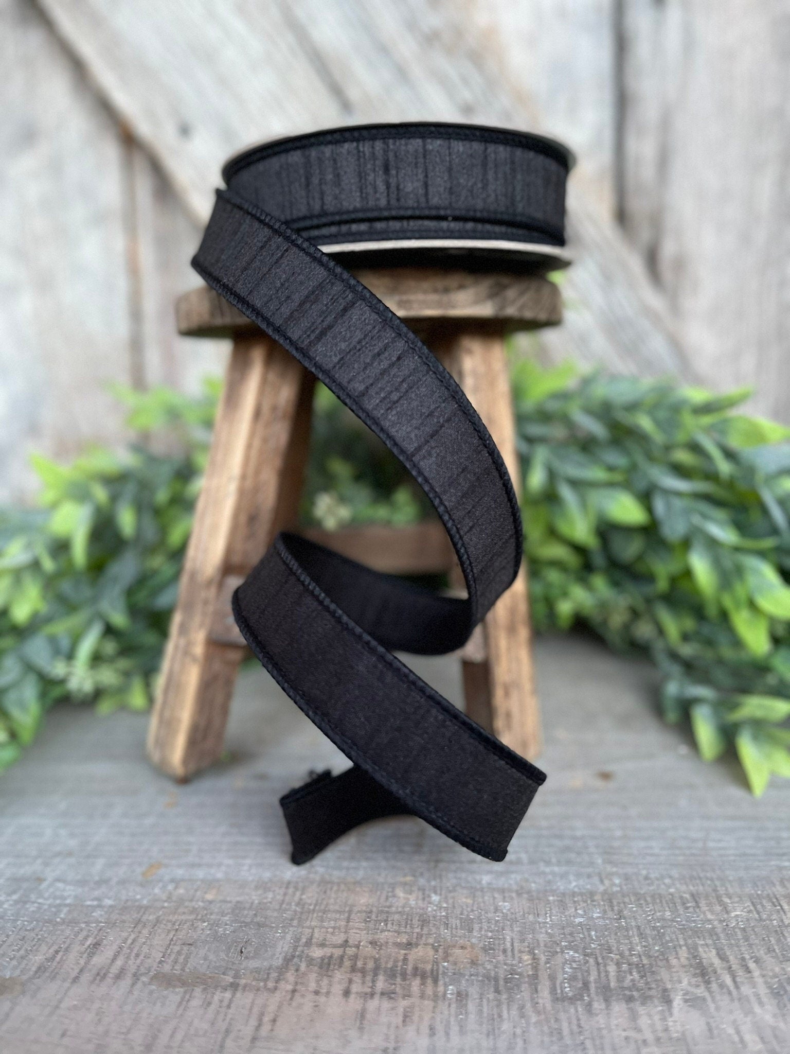 1" Black Dupion Ribbon, Farrisilk Ribbon, Wired Ribbon