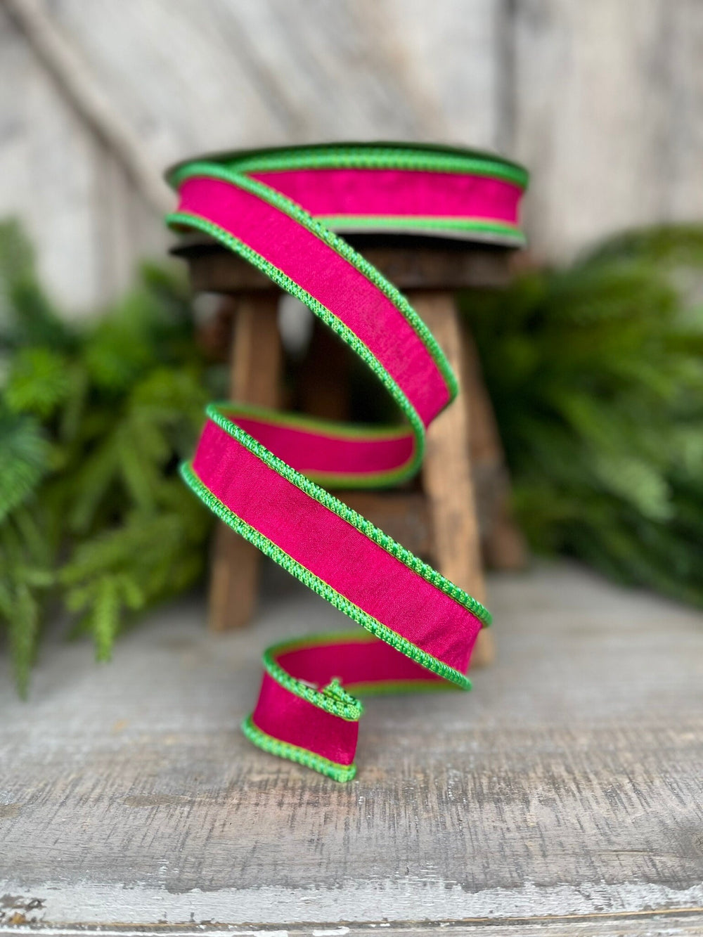 1" Pink Lime Green Ribbon, Farrisilk Ribbon, Hot Pink Ribbon