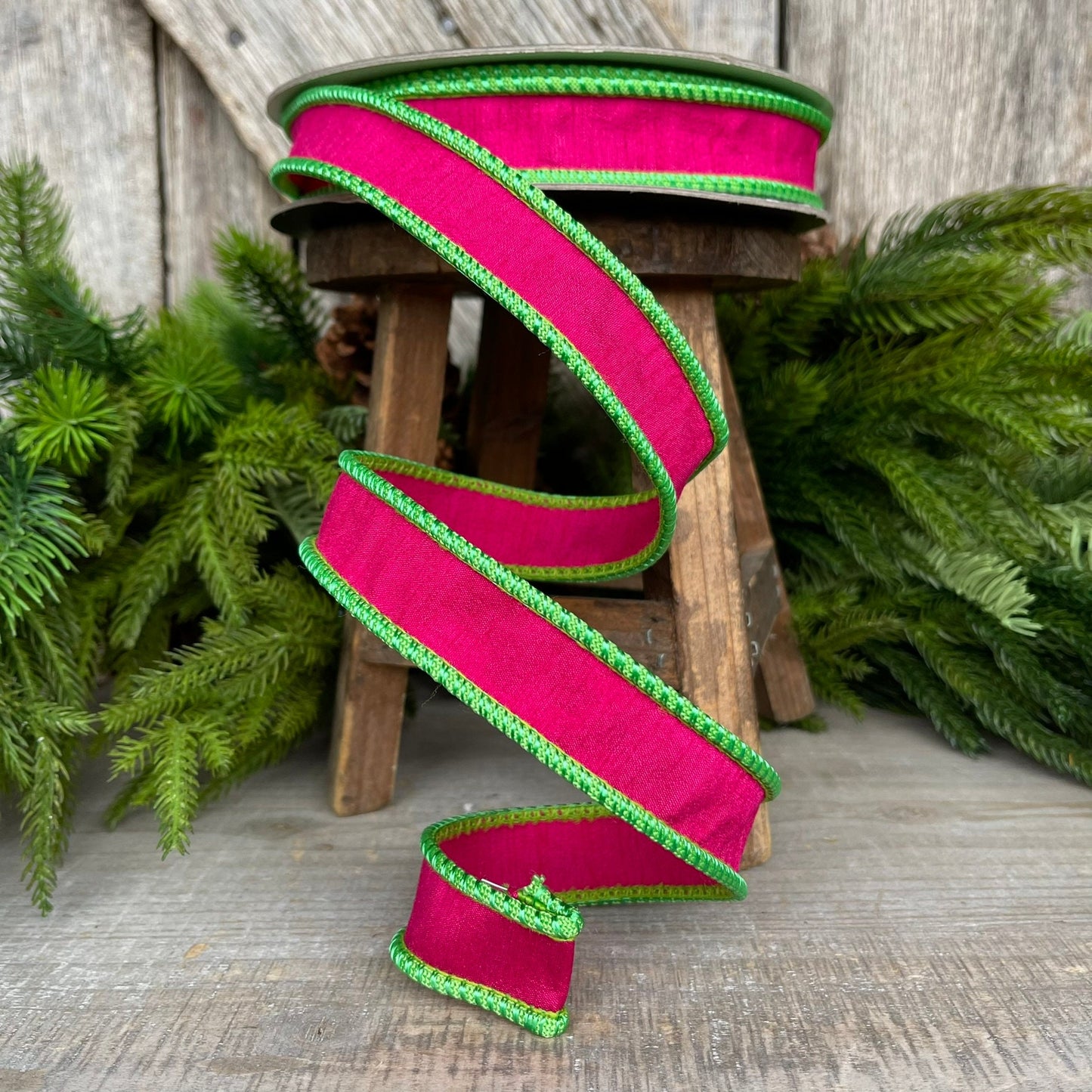 1" Pink Lime Green Ribbon, Farrisilk Ribbon, Hot Pink Ribbon