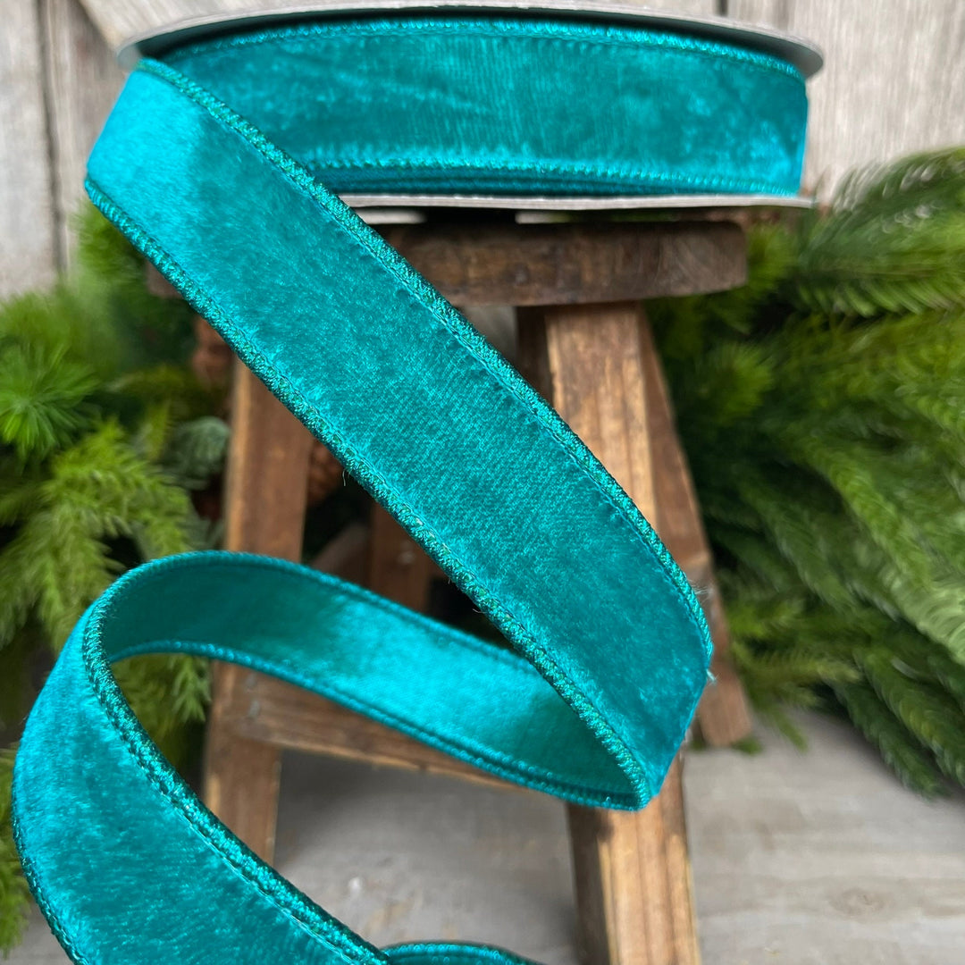 1" Teal Velvet Luster RIbbon, Farrisilk Ribbon