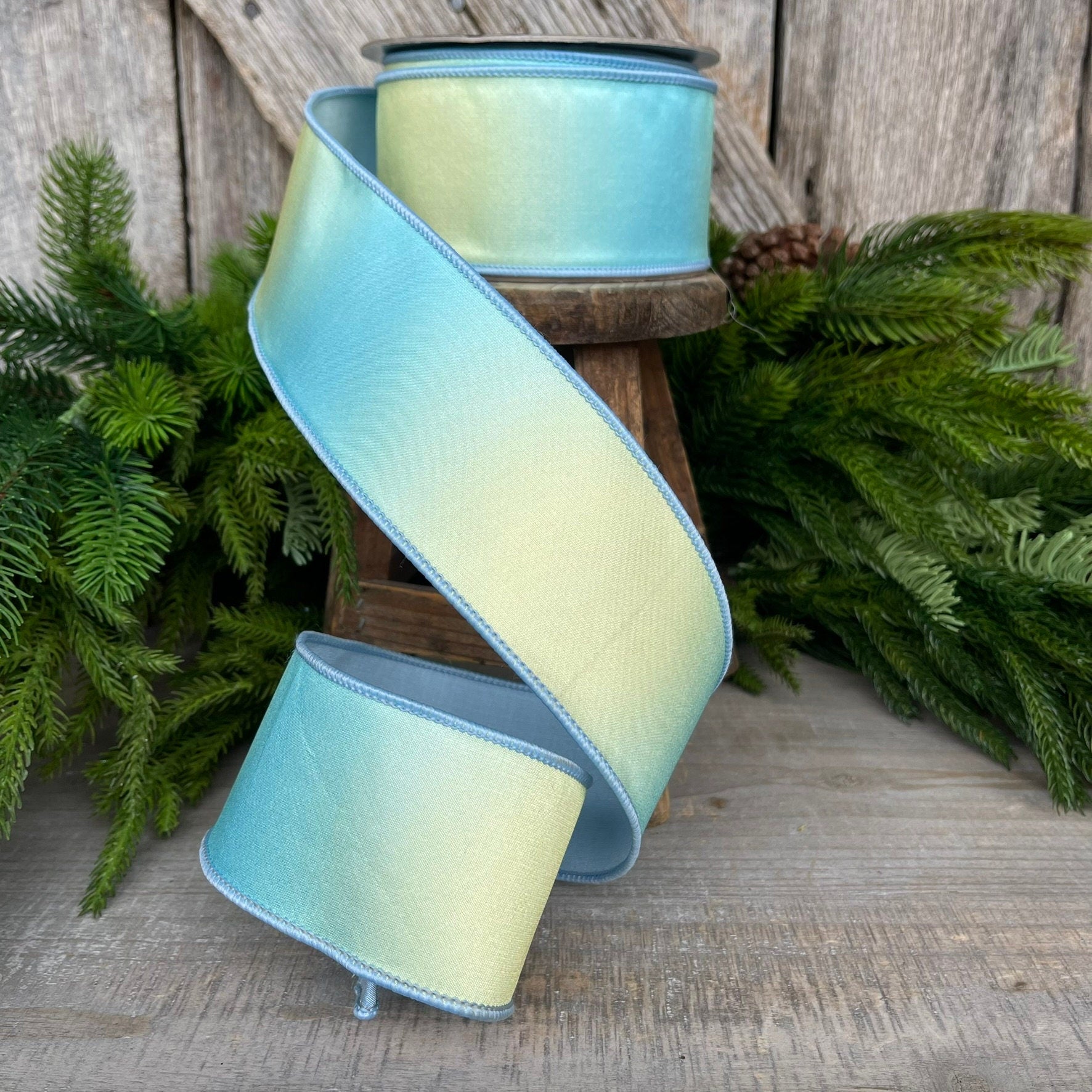 2.5" Blue Prismatic Ribbon, Farrisilk RIbbon, Blue Wired RIbbon